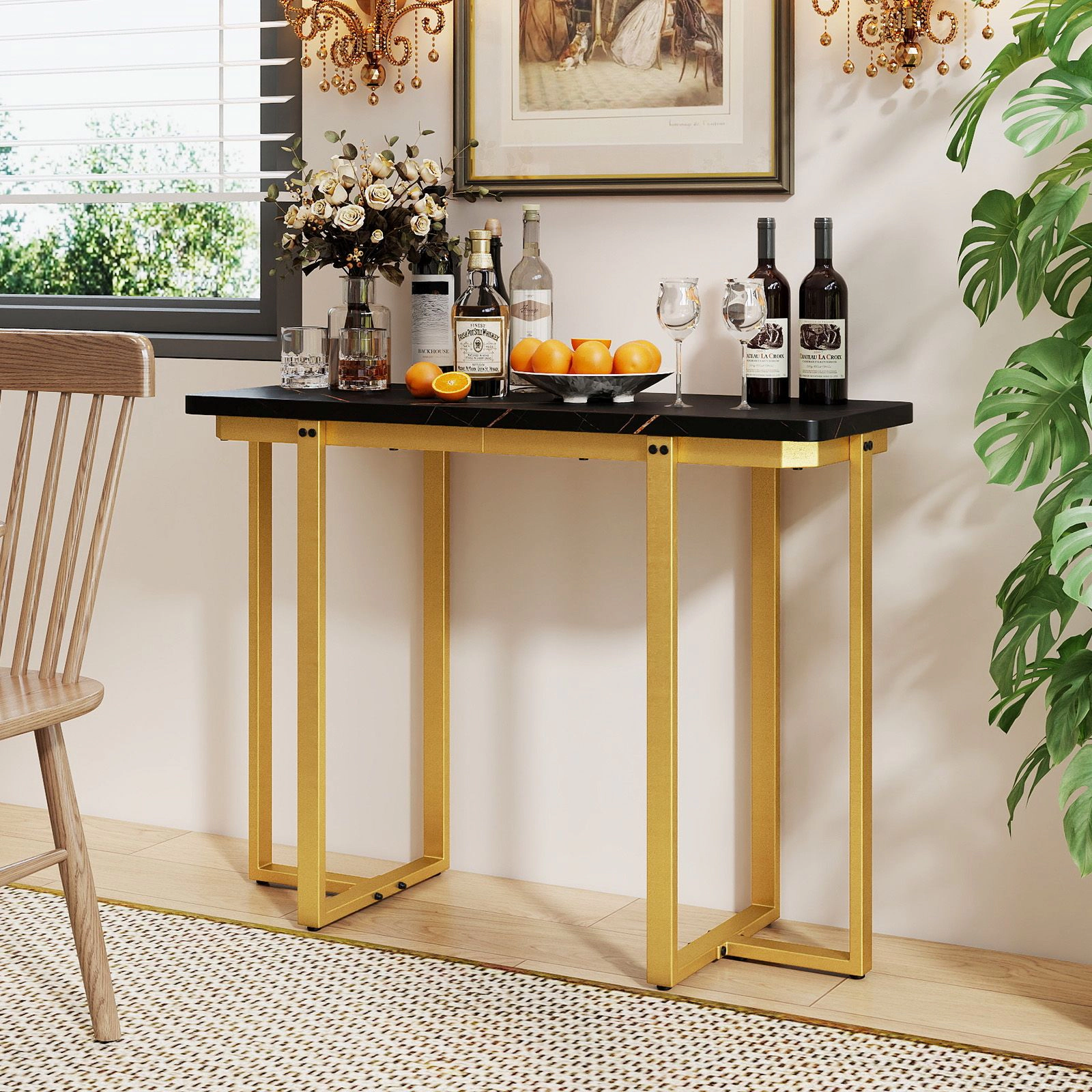 SlickBlue Entryway Console Table with Gold Metal Base Design