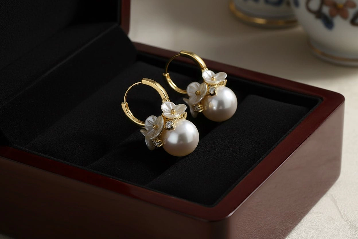 DressAtR Women's Simulated Pearl Geometric Drop Earrings