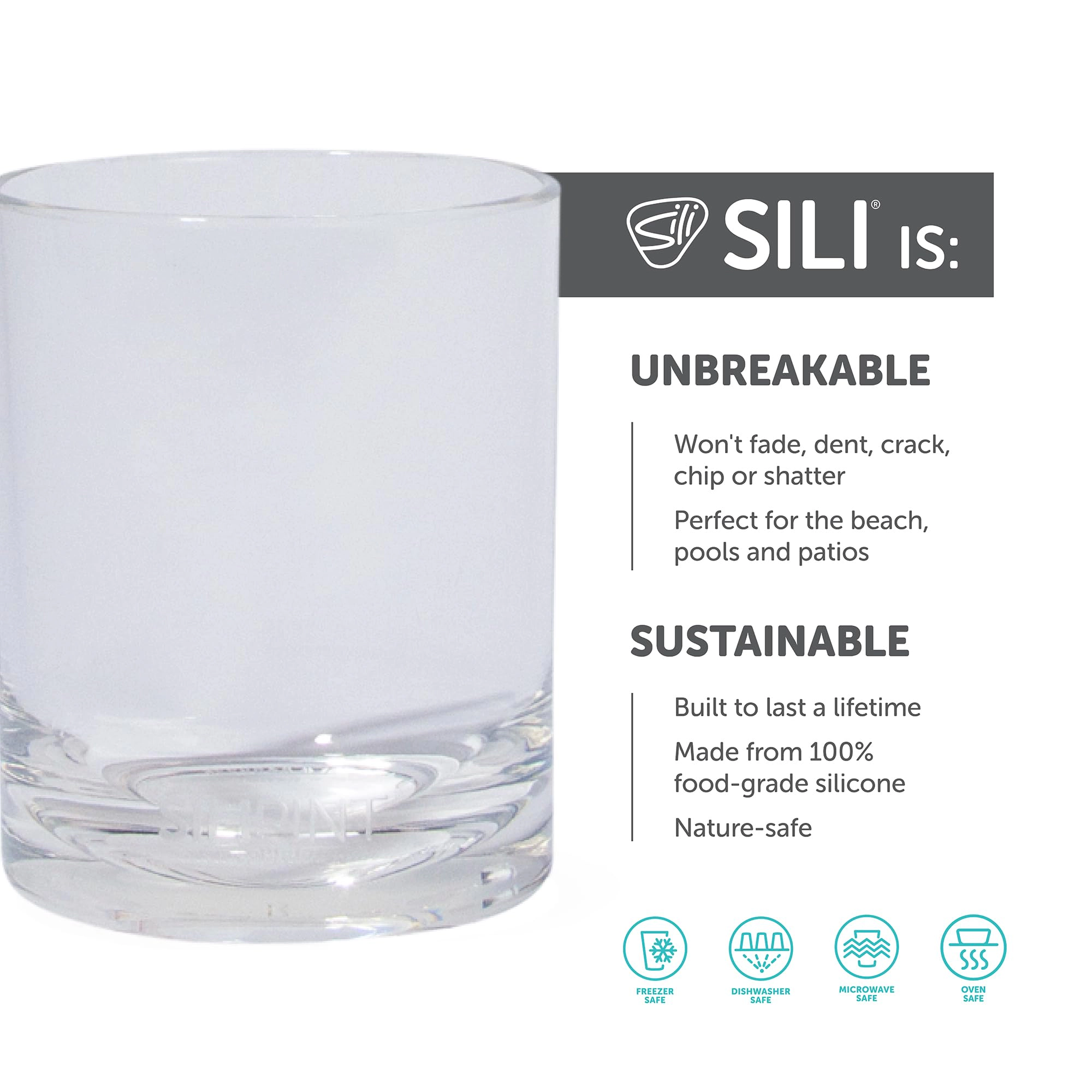 Silipint Silicone 12 oz Crystal Clear Rocks Glass
