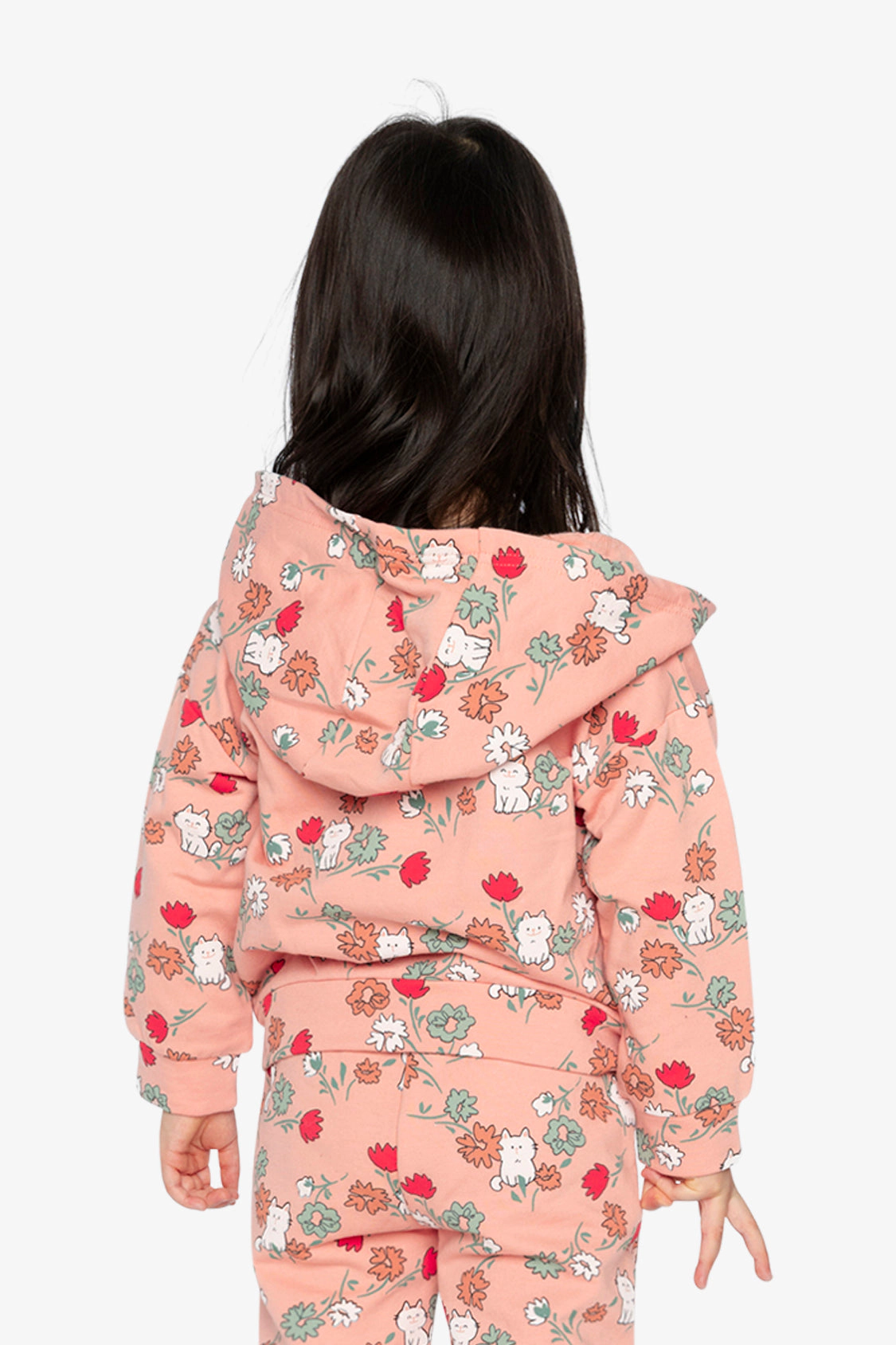 Deux par Girls French Terry Hooded Zip Cardigan with Cat Print
