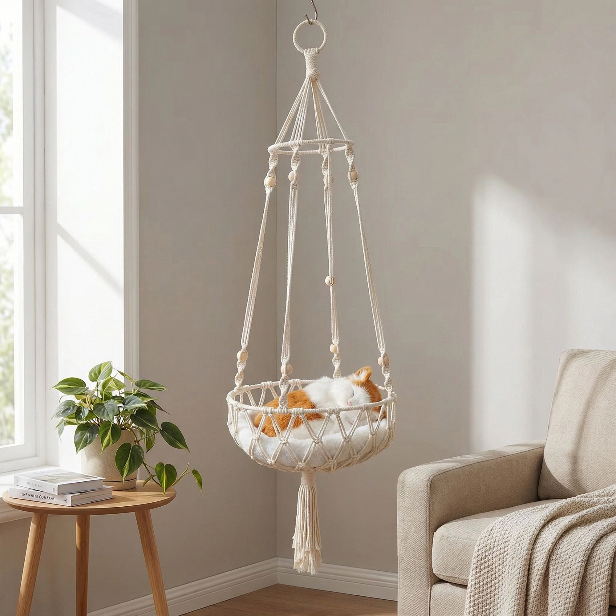 Alilang Unisex Hanging Macrame Style Storage Basket Round Organizer with Tassel for Bedroom Living Room Bathroom