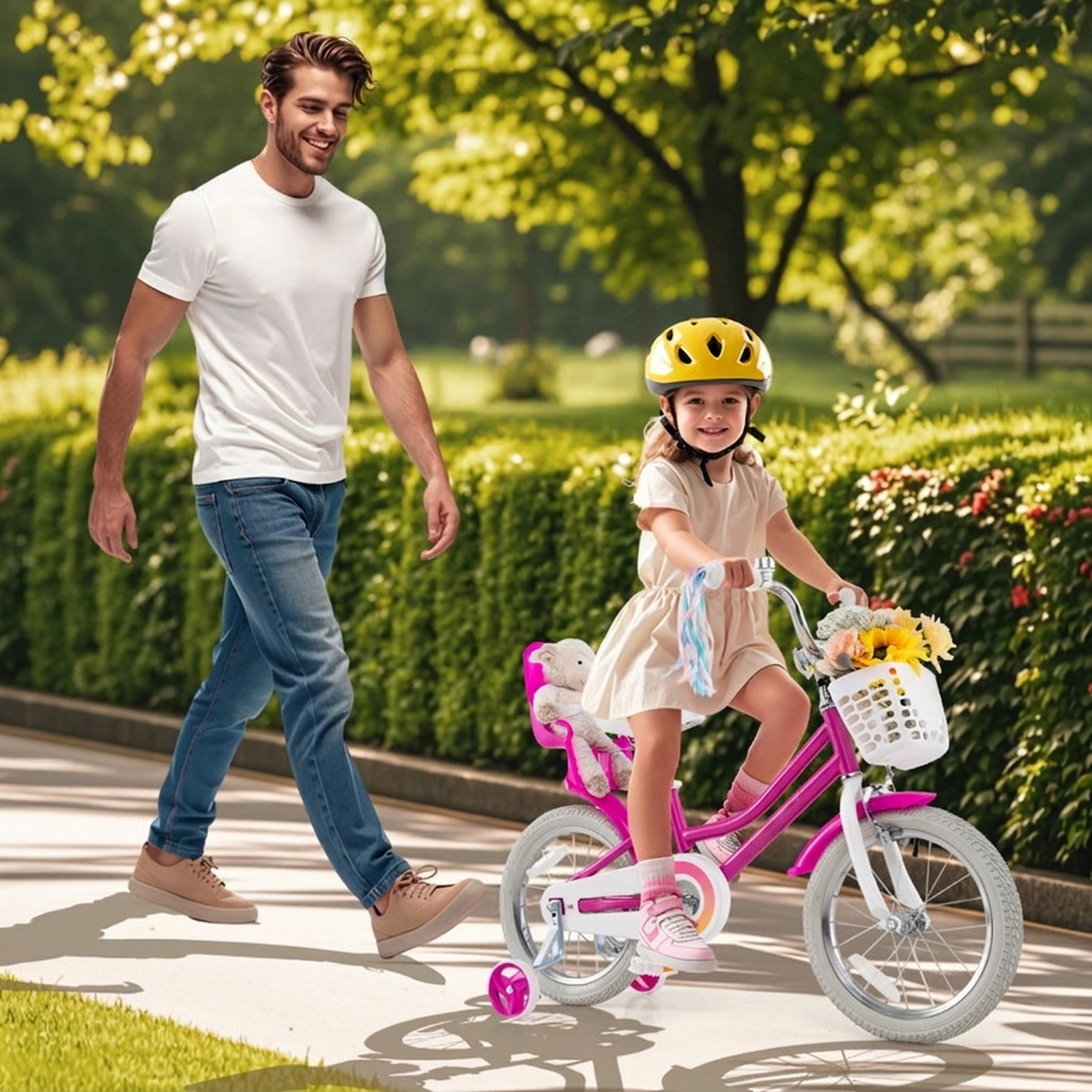 SUGIFT Kids Bike 16 Inch with Training Wheels and Dual Brake System 145-lb Capacity Ages 4-7 Years Rose Red Bicycle