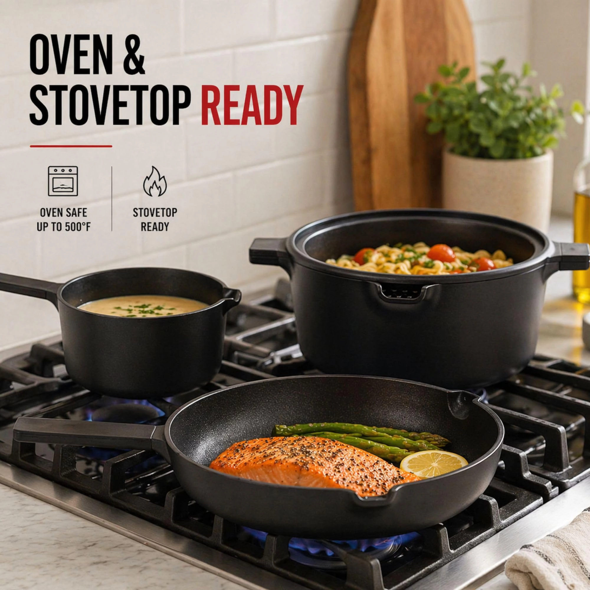 Alva Neat 5-Piece Ceramic Coated Aluminum Nonstick Cookware Set, Stackable