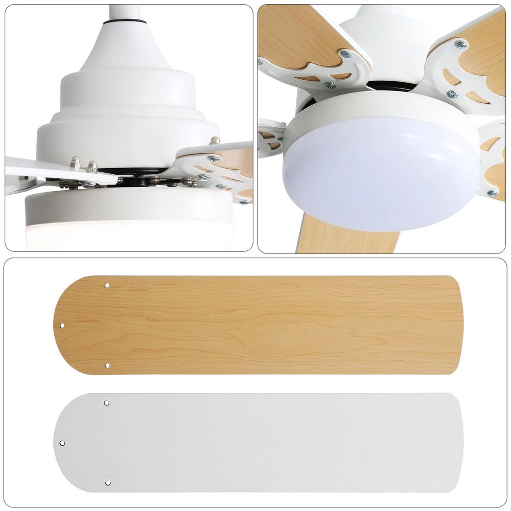 Flynama 42 in. Wood LED Ceiling Fan, Reversible DC Motor, Downrod Mount, Dimmable Remote Control, Energy Saving