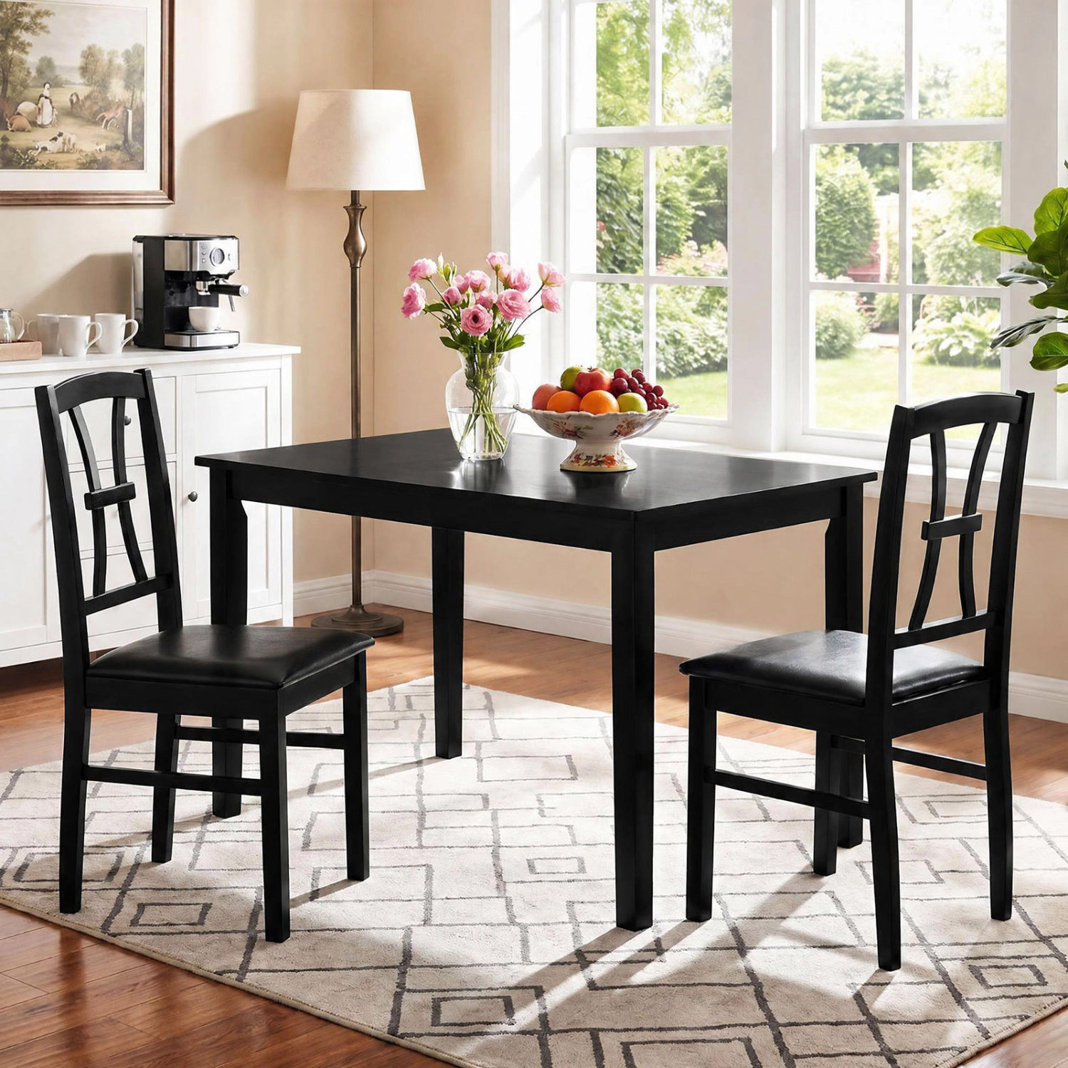 LJG Wooden Dining Chairs Set of 2 with Faux Leather Padded Seat for Kitchen