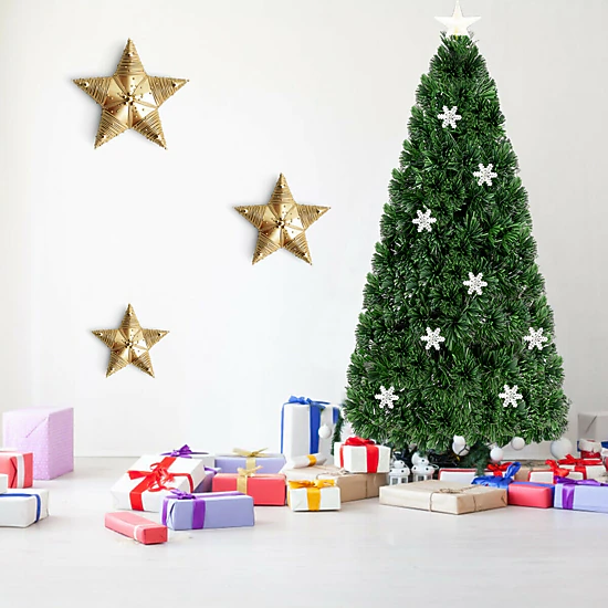 Glintex 6-Ft LED Optic Christmas Tree with Snowflakes and UL-Certified Adapter, Green