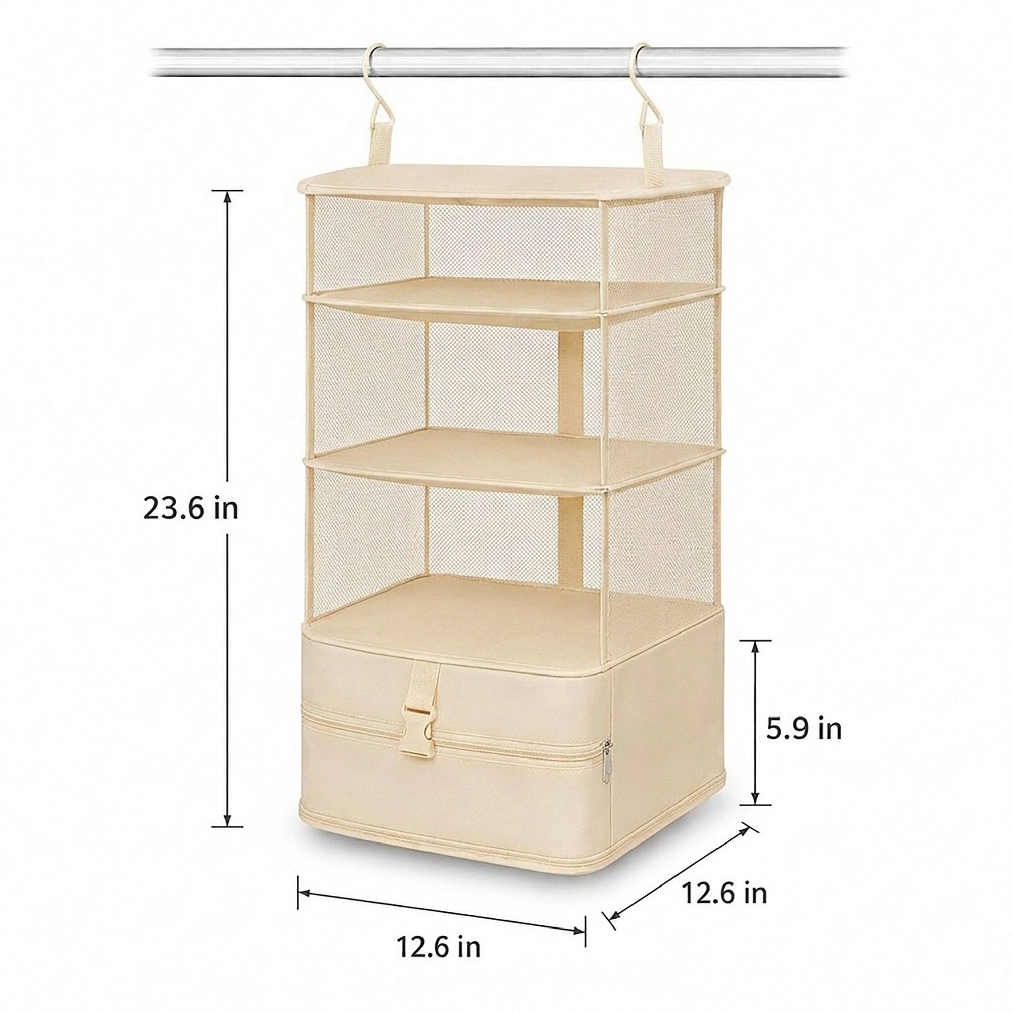 Alilang Unisex 3 Shelf Hanging Closet Organizer with Zipper Storage Compartment and Hooks