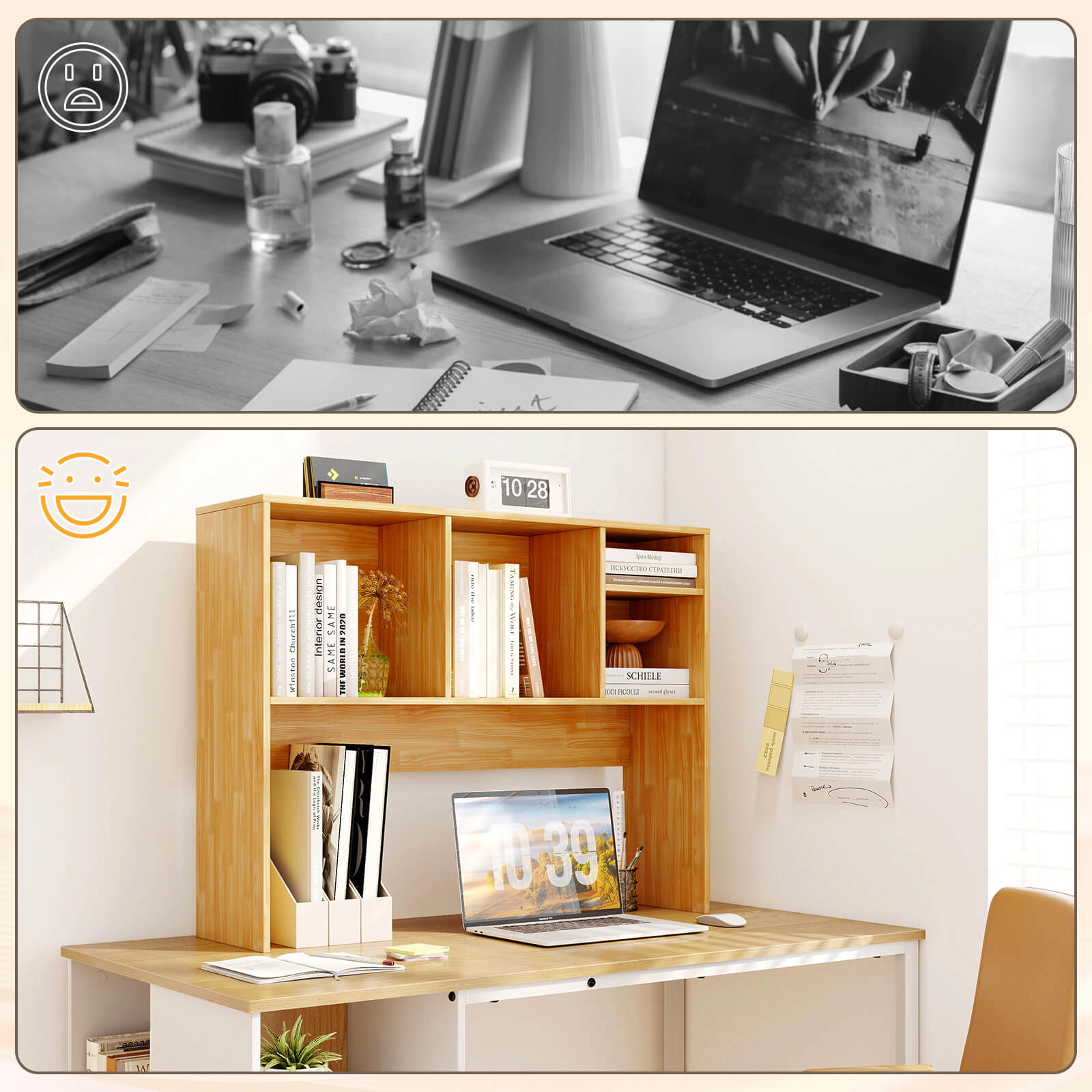 Costway Computer Desktop Bookcase Countertop Storage Bookshelf Organizer with 4 Cubbies Walnut