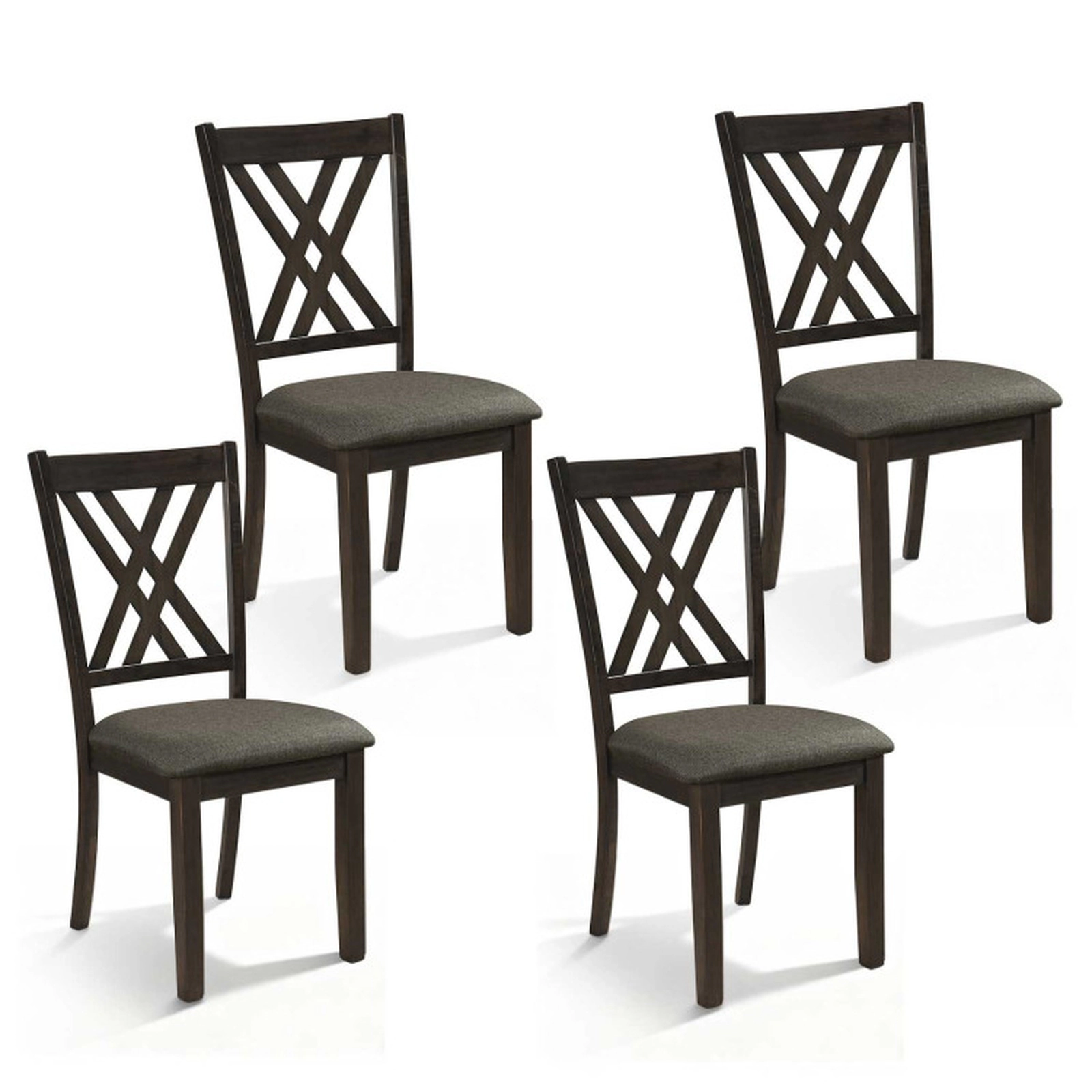 SUGIFT Gray Linen Upholstered X Back Farmhouse Rubber Wood Frame Set of 4 Dining Chairs