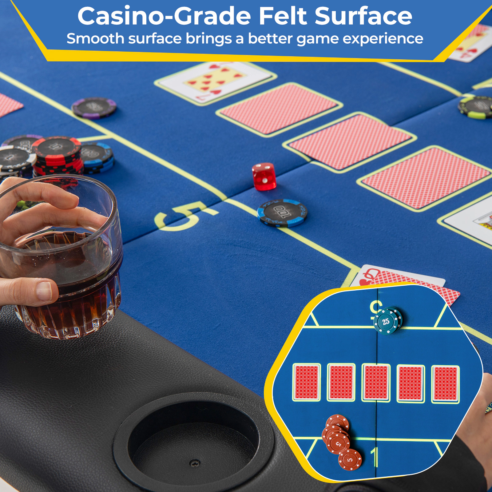 SUGIFT Blue Foldable Poker Table with 8 Cup Holders 72-in W 36-in D 30.5-in H 220-lb Tabletop Capacity