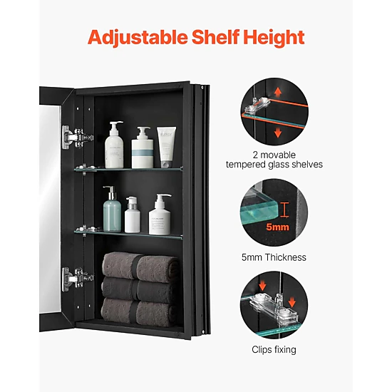 HONGGE Medicine Cabinet Medicine Cabinet for Bathroom with Mirror Aluminum Frame Bathroom Wall Cabinet Adjustable