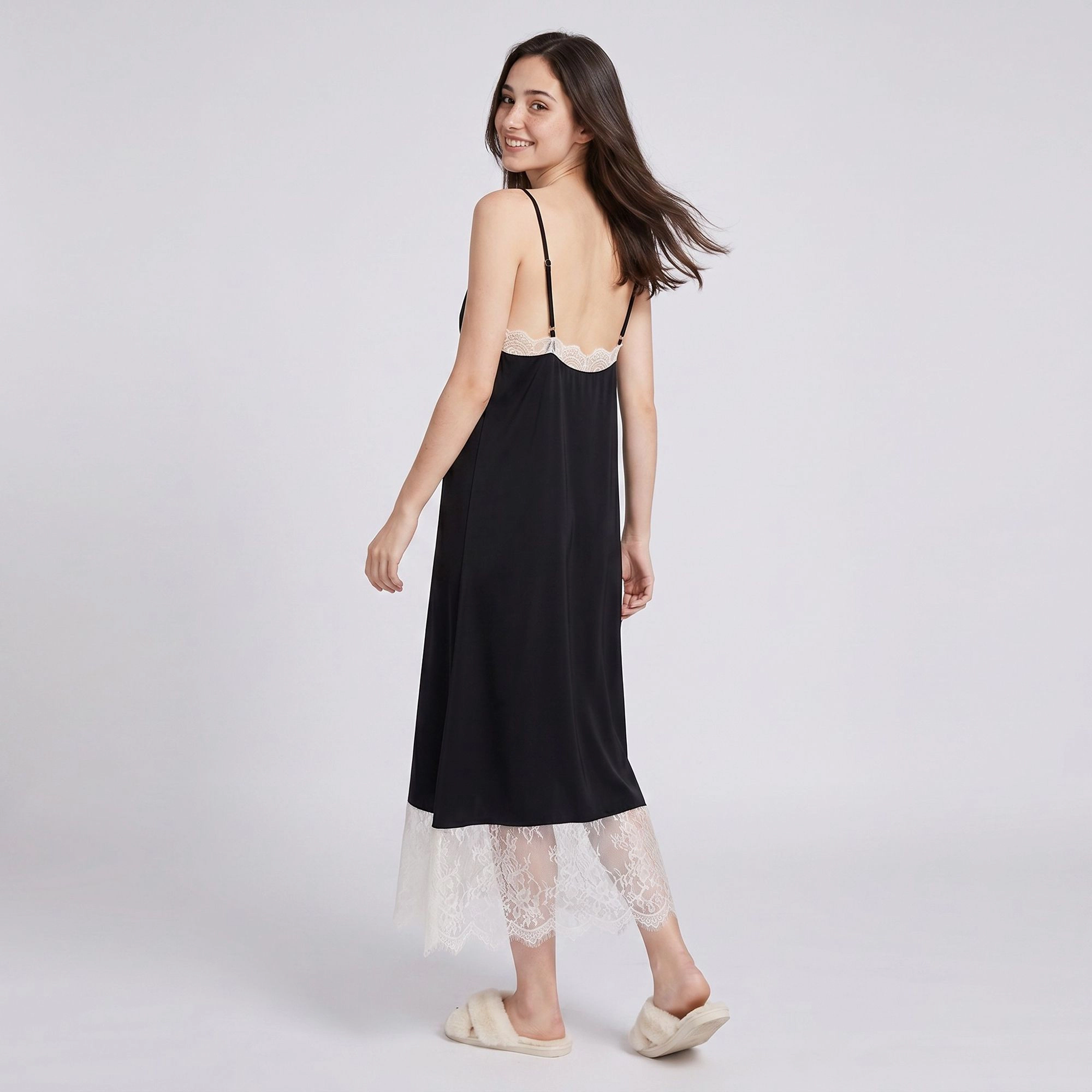 Anna-Kaci Women's Sleeveless Slip Dress with Lace Trim V Neck and Midi Length