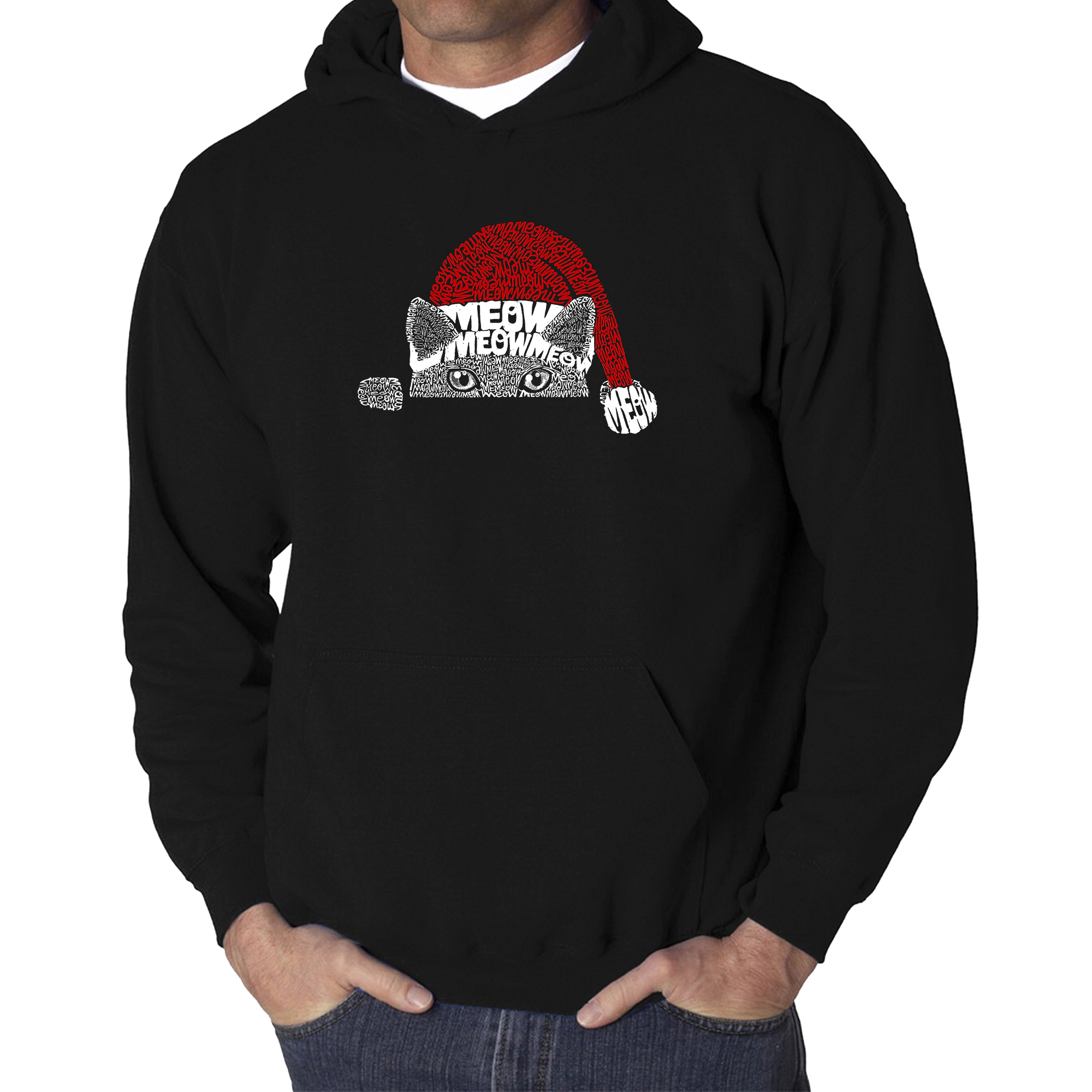 LA Pop Art Christmas Peeking Cat - Men's Word Hooded Sweatshirt