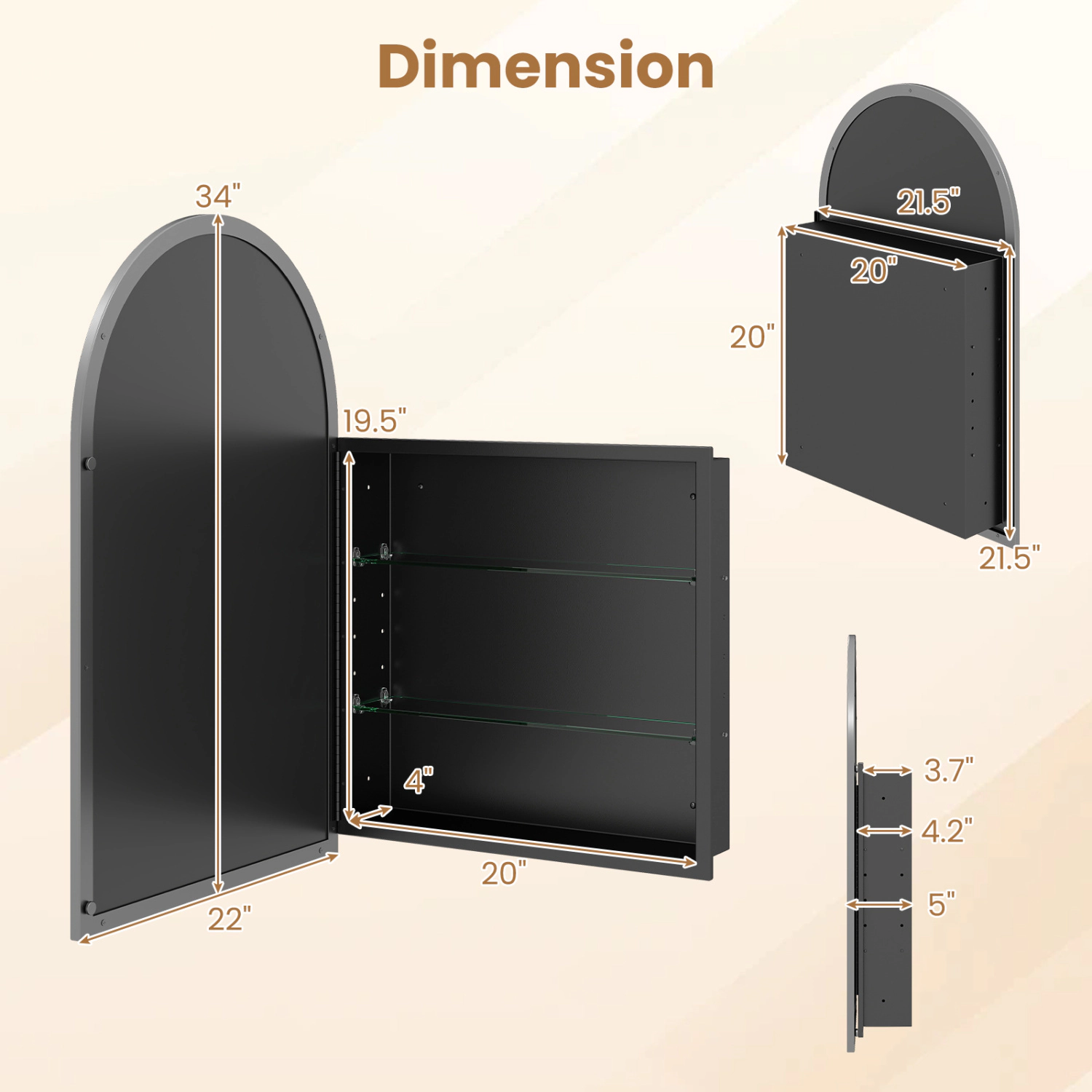 Slickblue Black Recessed Medicine Cabinet with Mirror and Adjustable Storage Shelves
