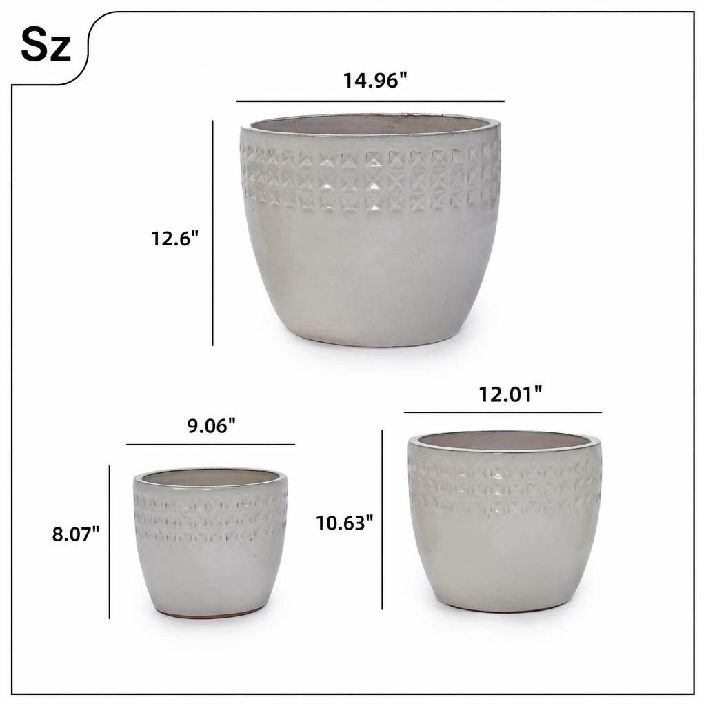 WOW PIONEER Large Round Ceramic Planter Pot for Flowers Herbs Succulents Shrubs Patio Balcony Yard Decor
