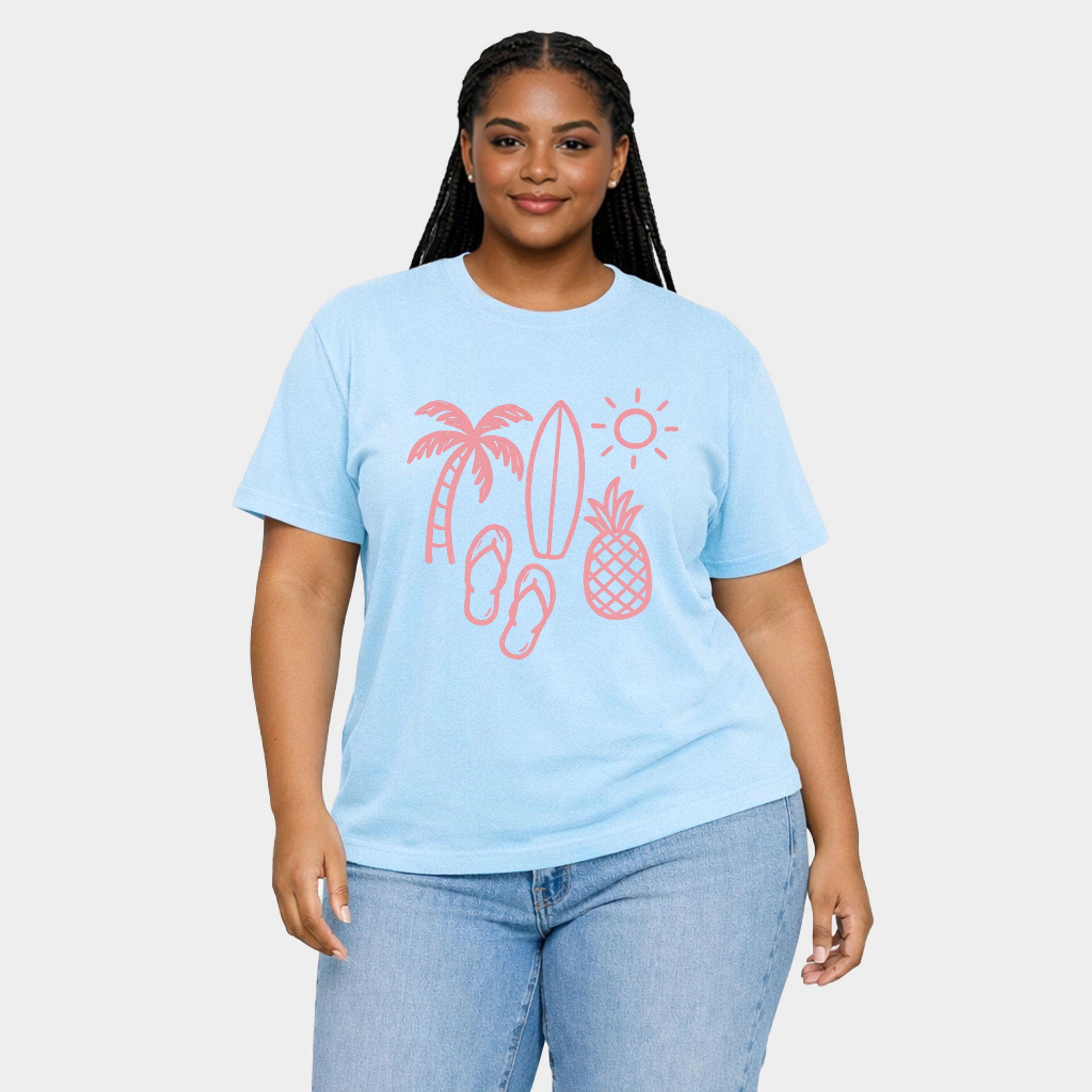 Simply Sage Market - Beach Elements Outline Women's Plus Sized Garment Dyed Graphic T-Shirt