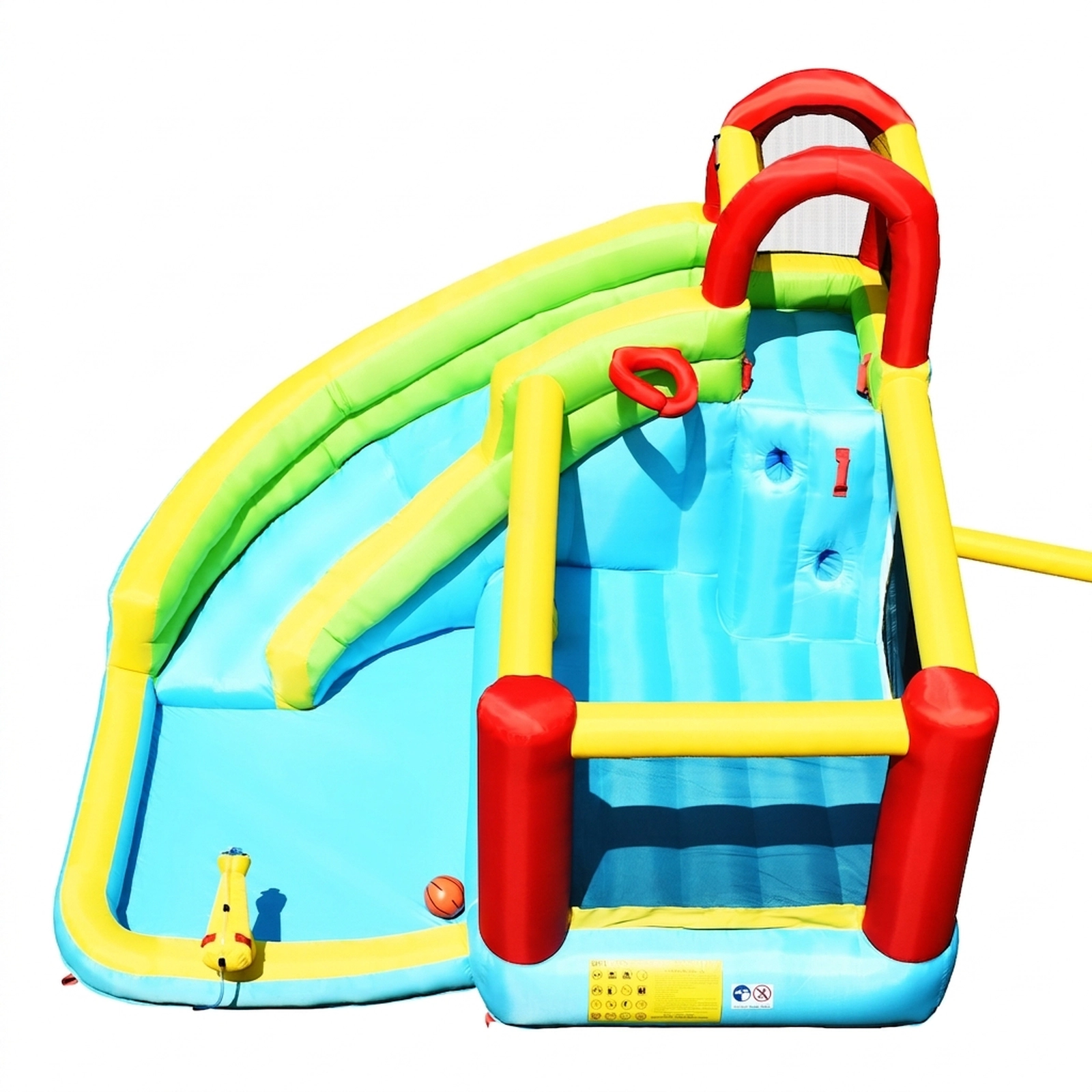 SUGIFT Climbing Wall Basketball Hoop and 550W Blower 6-in-1 Kids Inflatable Bounce House