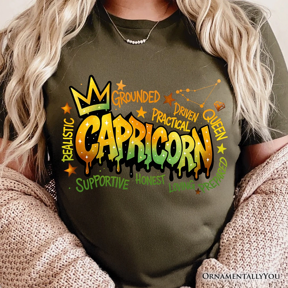 OrnamentallyYou Womens Capricorn Graffiti Zodiac T-Shirt