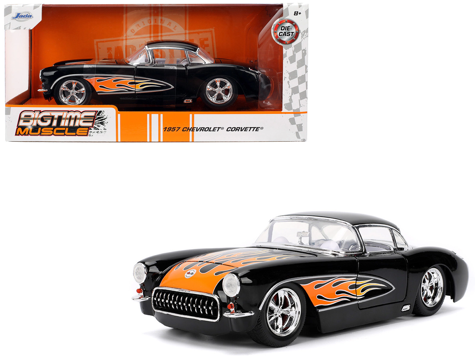 Jada 1957 Chevrolet Corvette Black with Flame Graphics and White Interior "Bigtime Muscle" Series 1/24 Diecast