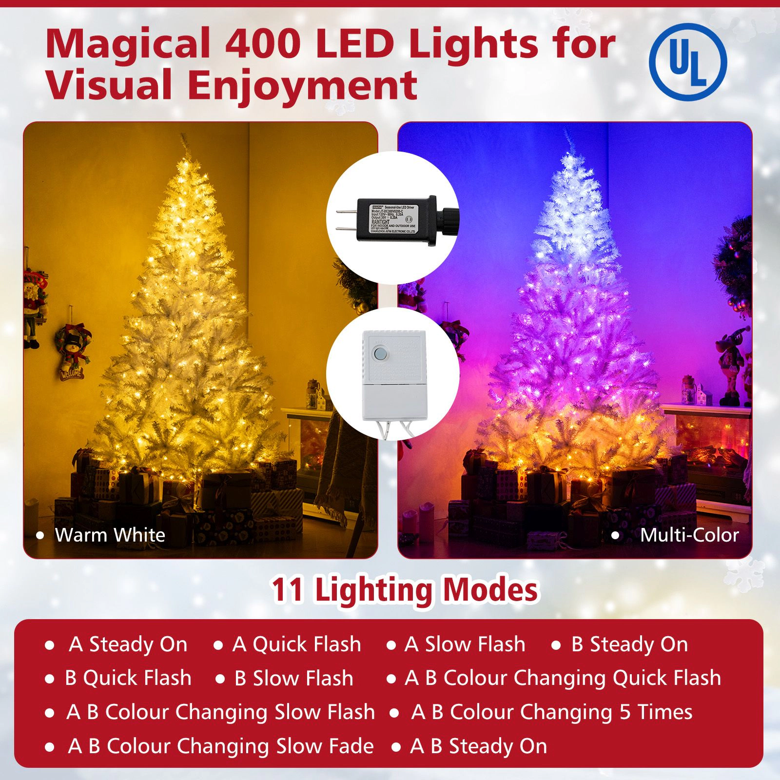 SlickBlue Pre Lit White Christmas Tree with Dual Color LED Lights
