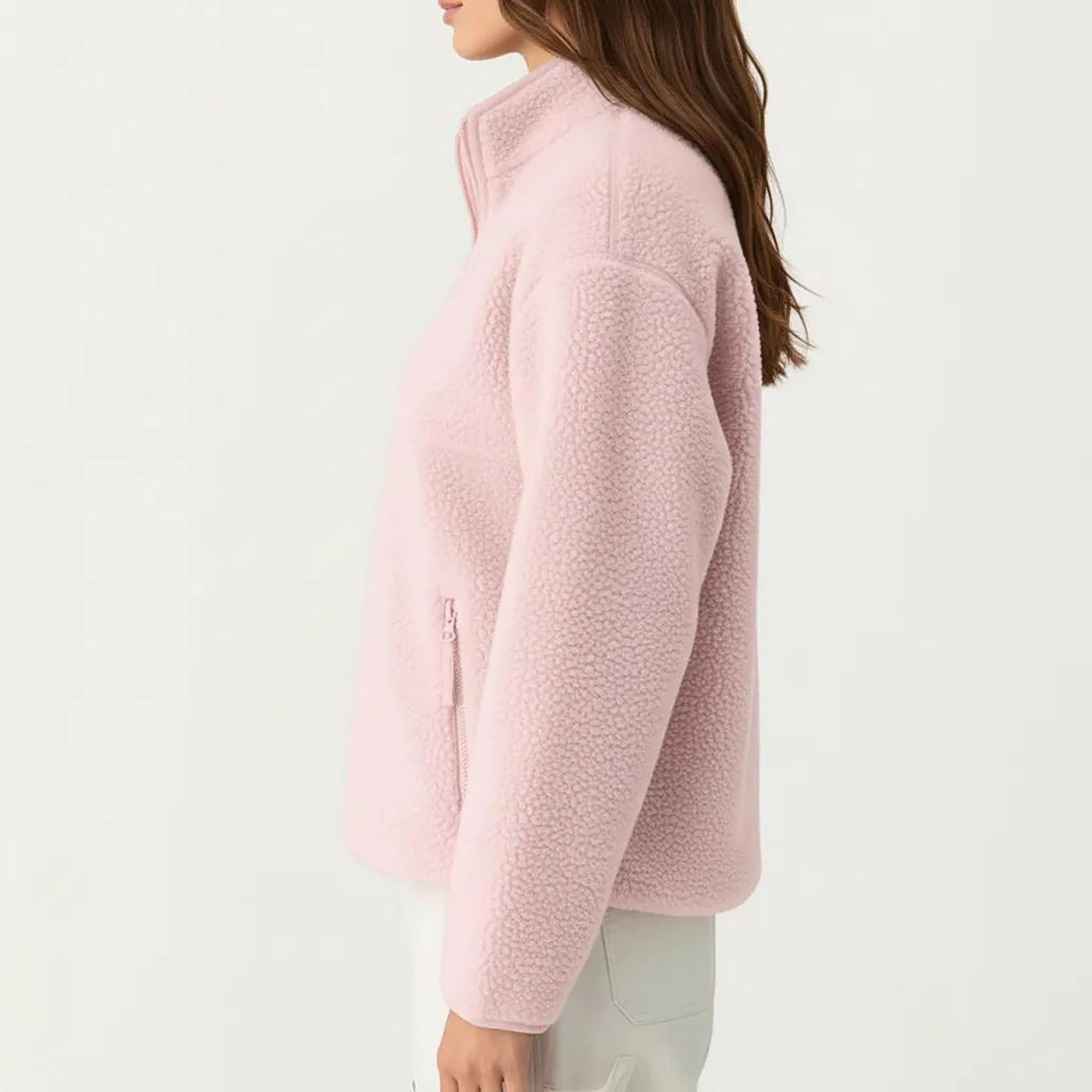 Anna-Kaci Women's Half Zip Pullover Jacket with Stand Collar Soft Plush Texture Relaxed Fit Long Sleeve Top