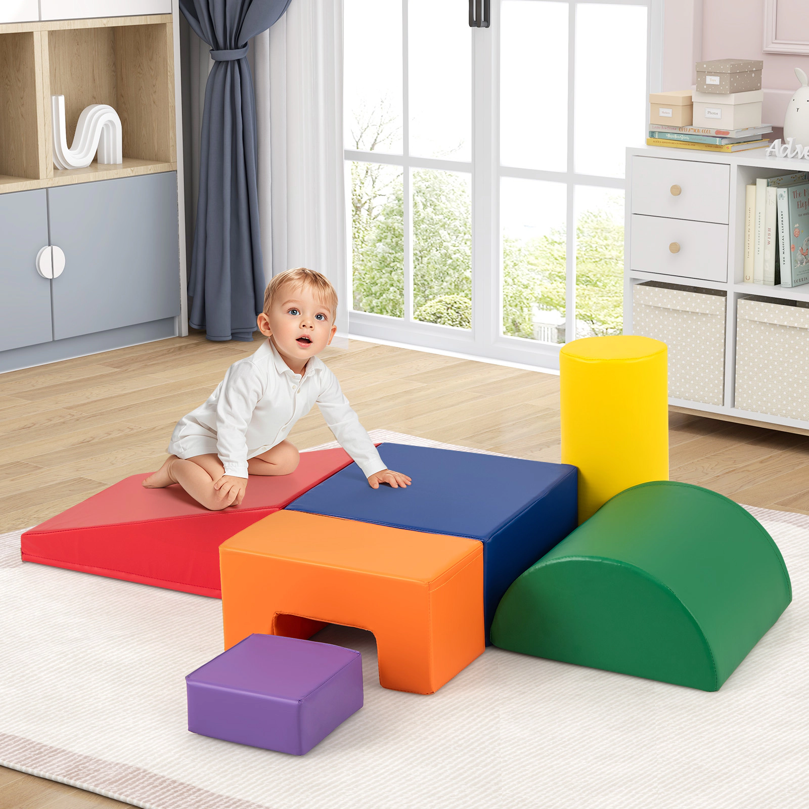 SUGIFT Orange Indoor Climb and Crawl Activity 6-Piece Toddler Foam Climbing Blocks Playset
