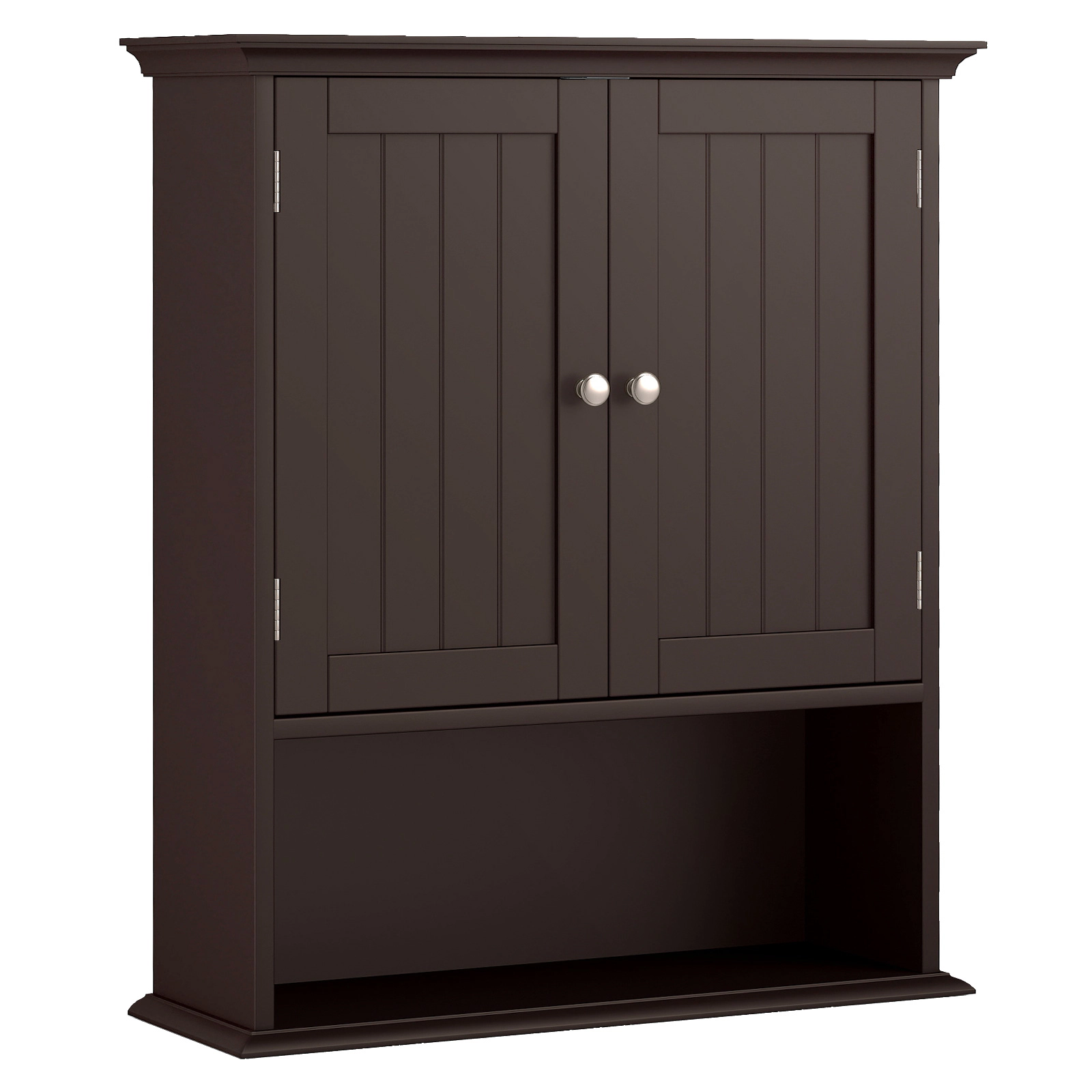 SUGIFT 2-Door Wall Mounted Open Shelf Bathroom Organizer Cabinet 23.5-in x 7.5-in x 28-in 11-lb per Level Brown