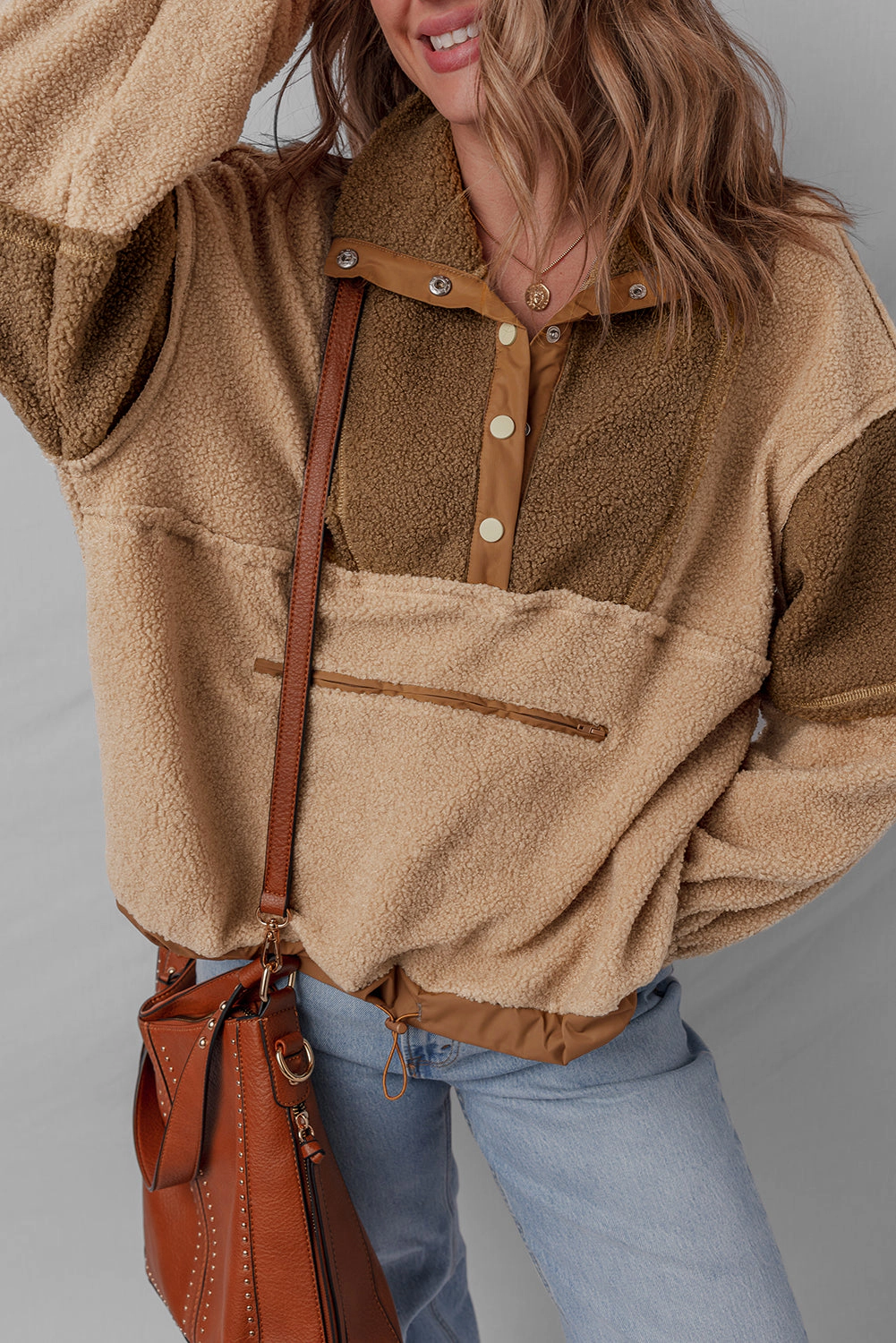 Threaded Pear Women's Adaline Patchwork Half Sherpa Sweatshirt