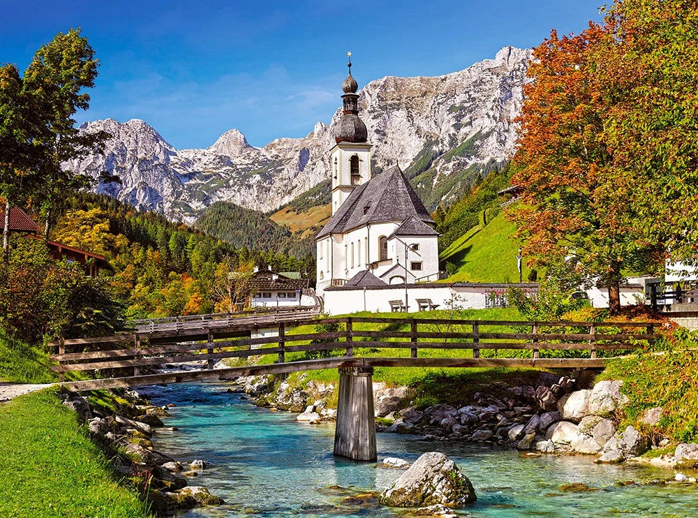 CASTORLAND 3000 Piece Jigsaw Puzzles, Ramsau, Germany, Church, Mountain river, Bavarian Alps, Landscape, C-300464-2
