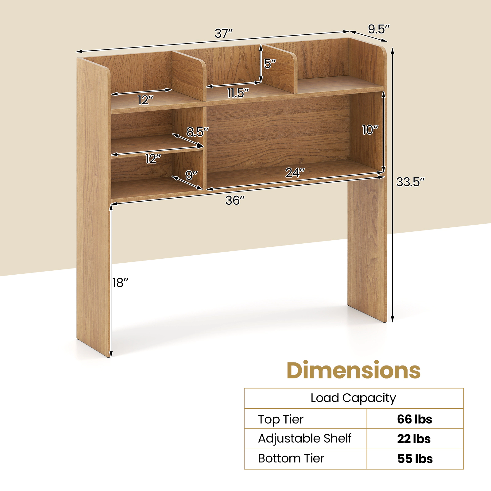 SUGIFT Desktop Bookshelf Countertop Storage Hutch with 6 Shelves and Adjustable Tier