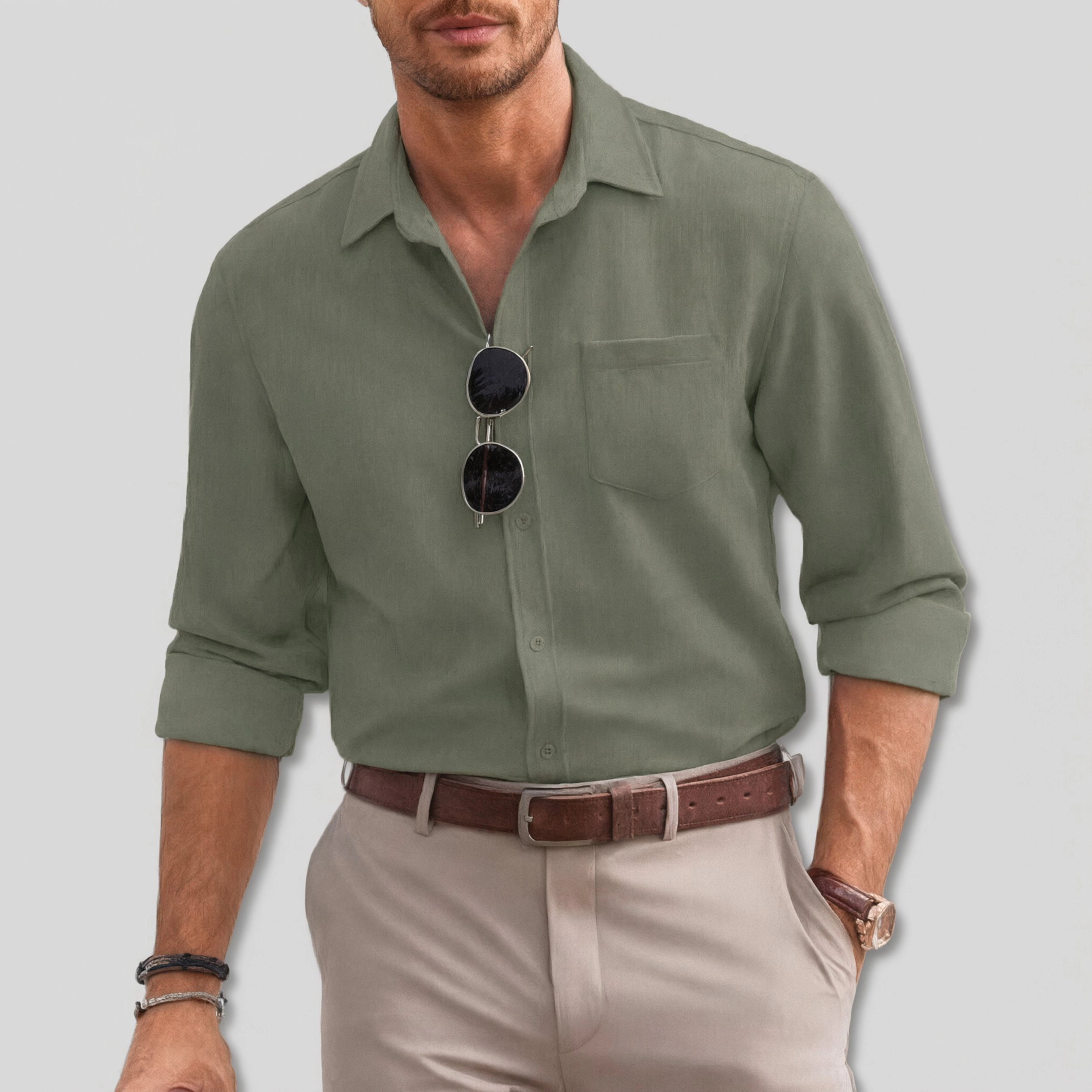 COOFANDY Mens Long Sleeve Button Down Shirts Spread Collar Chest Pocket Casual Tops