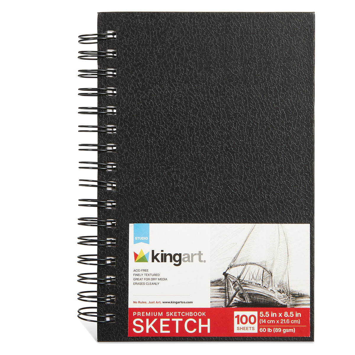KINGART Hardcover Spiral Sketchbooks 5.5" x 8.5" - 2 Pack - 100 Sheets Each