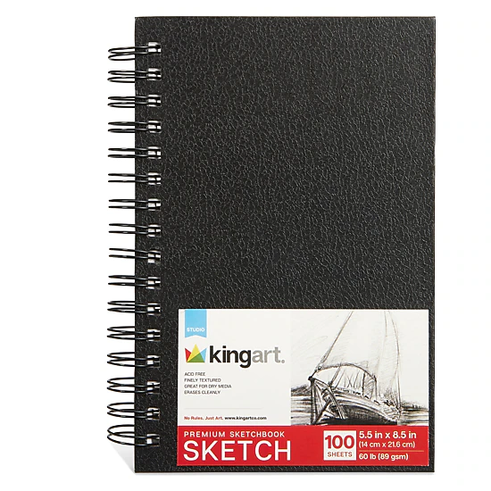 KINGART Hardcover Spiral Sketchbooks 5.5" x 8.5" - 2 Pack - 100 Sheets Each