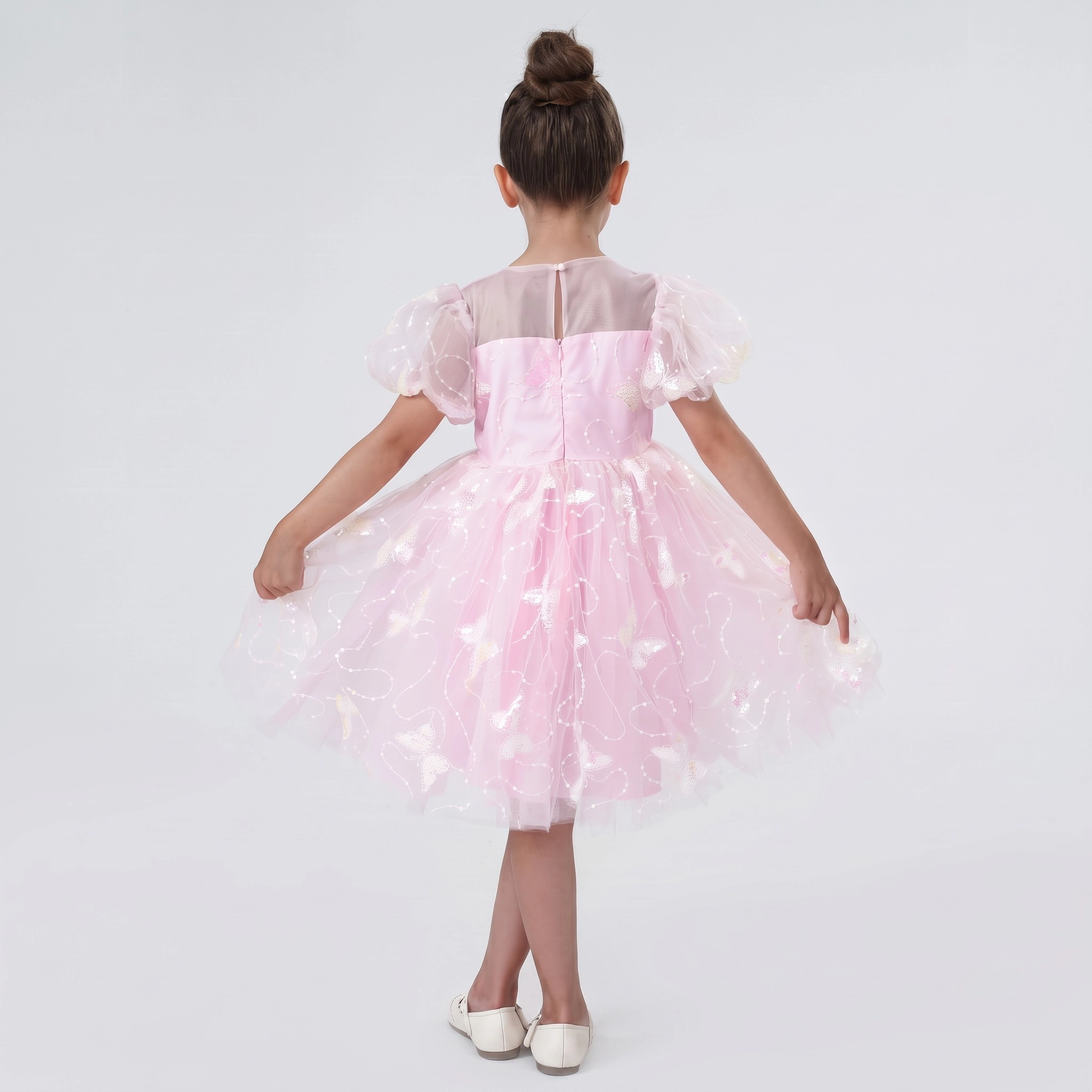 2Bunnies Girls' 3T-8Y Sparkly Butterfly Sequin Embellished Tulle Birthday Party Dress
