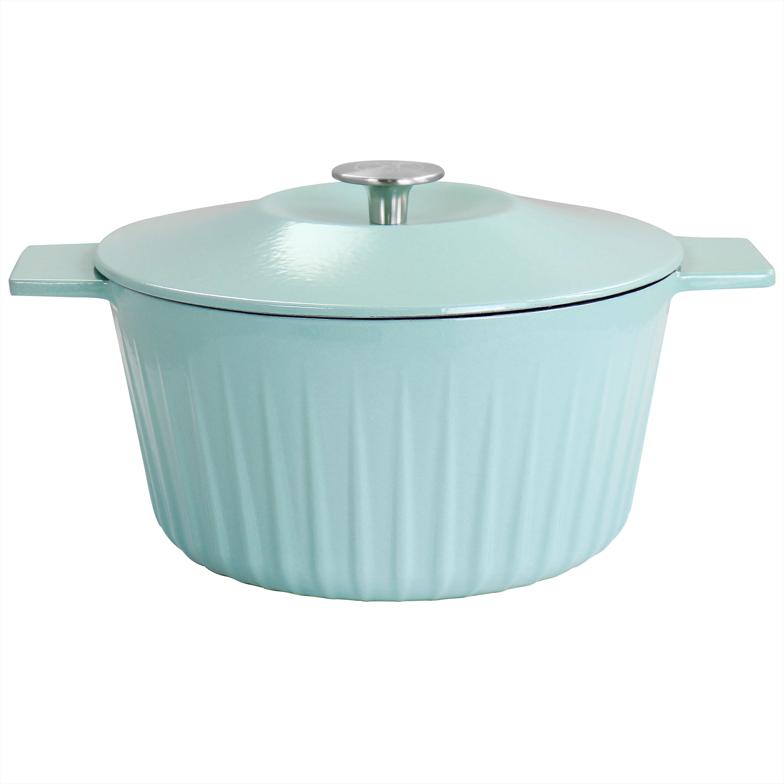 Martha Stewart Eastholm Enameled Cast Iron 3 Quart  Embossed Stripe Dutch Oven with Lid Warm Grey