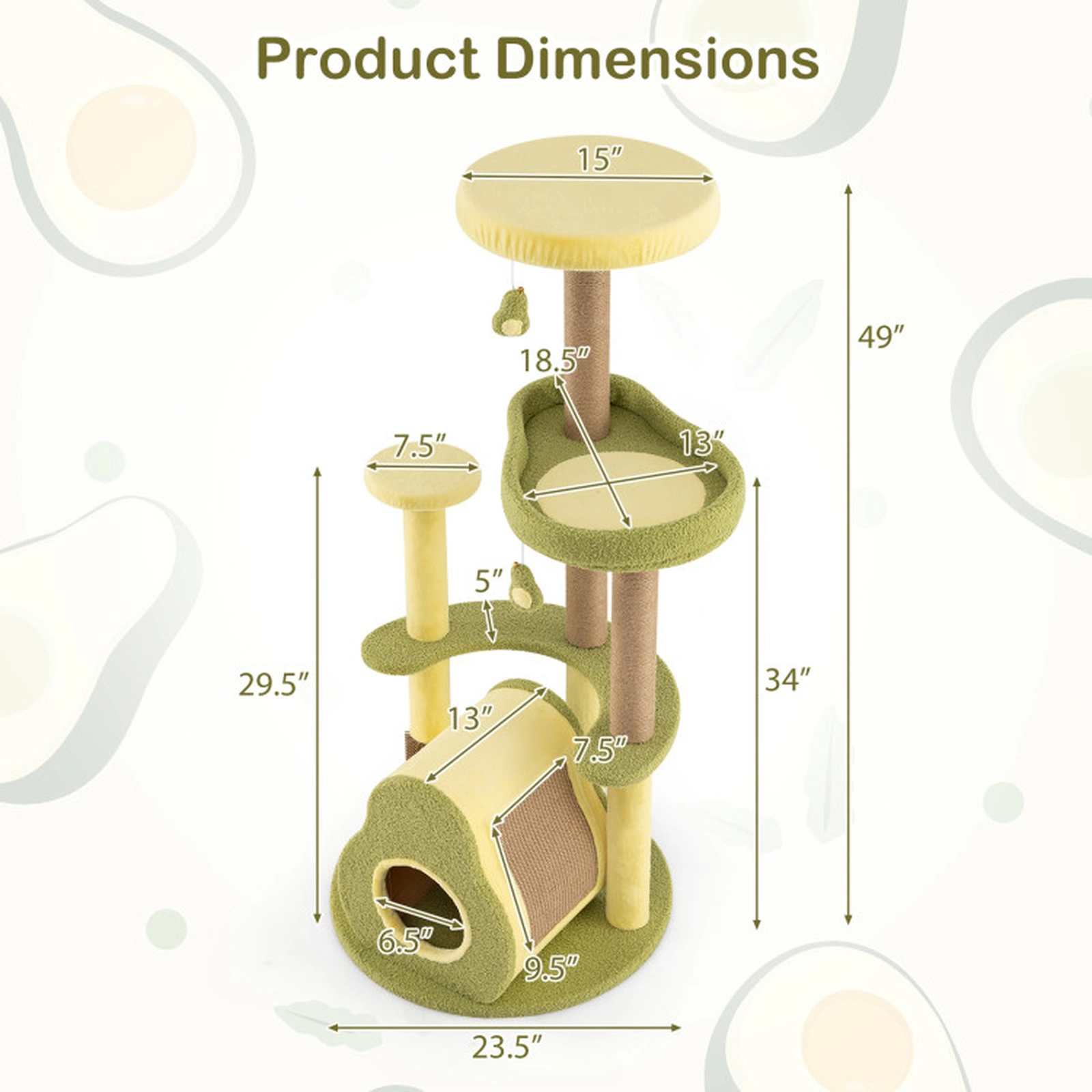 SUGIFT 49-in Freestanding Avocado Cat Tree Tower with 18.5-in Platform 15-in Top Perch and Private Condo