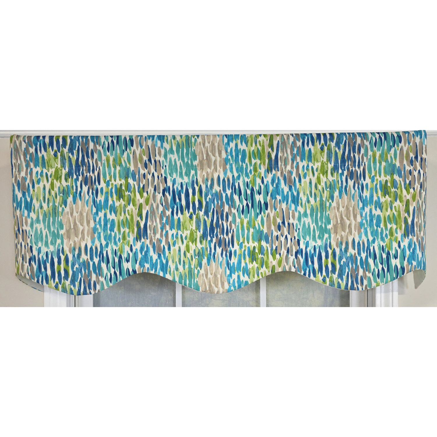 RLF Home 100% Cotton Dazzle Provance With Poly/Cotton Ivory lining Rod Pocket Valance 50" x 17" Blue