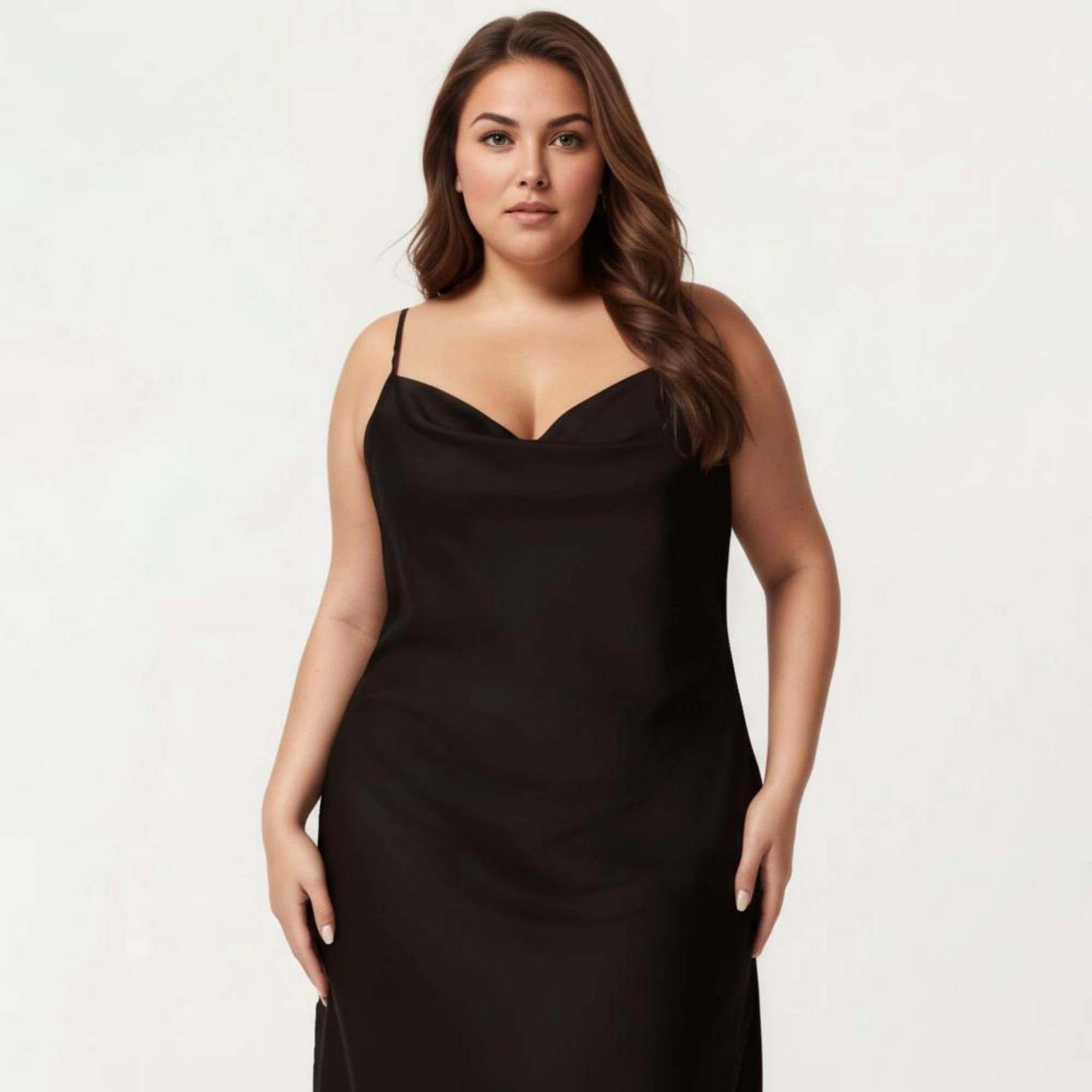 Anna-Kaci Women's Plus Satin Slip Nightgown Adjustable Spaghetti Straps Midi Length Relaxed Fit Sleepwear Dress
