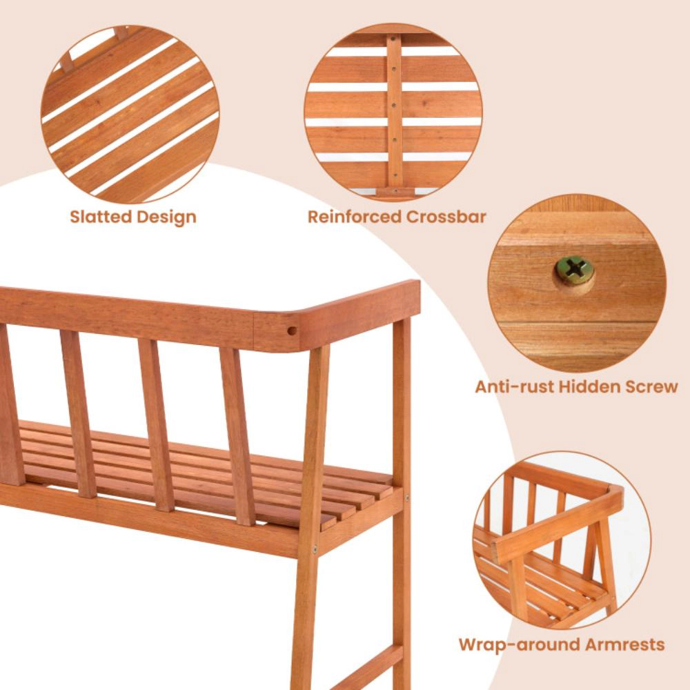 Hivvago Outdoor Acacia Wood Bench With Backrest And Armrests