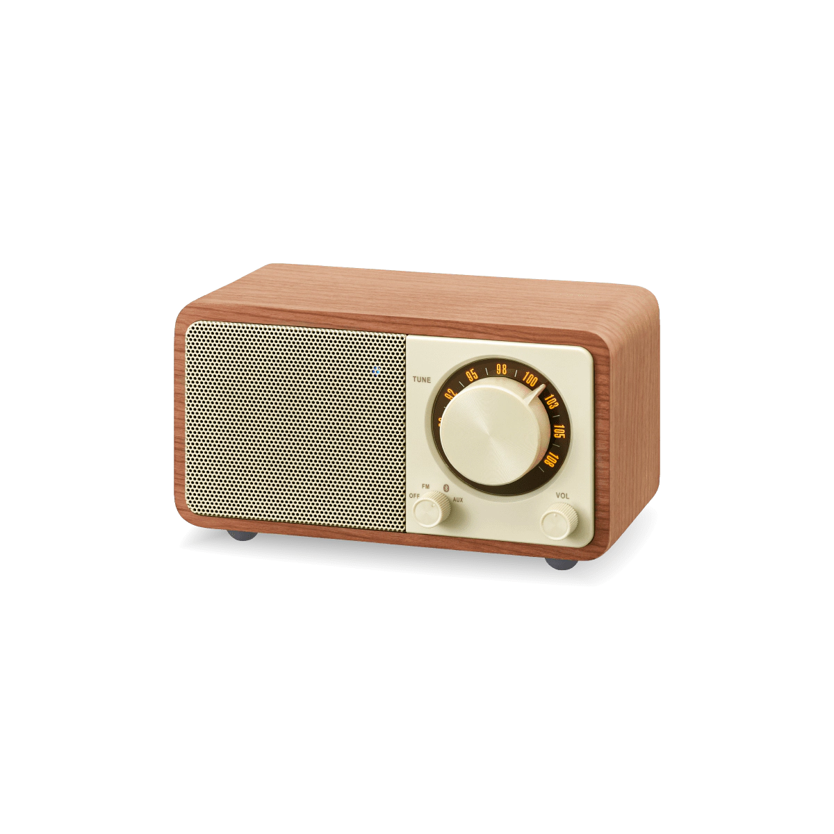 SANGEAN WR-7 Walnut Wood Cabinet Mini Bluetooth Speaker with FM Tuner and Aux-in
