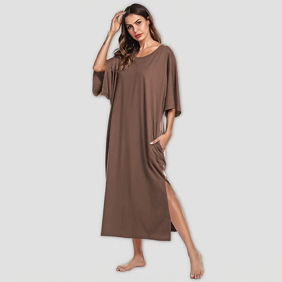 Ekouaer Women's Nightgown Short Sleeve Sleepshirt Long Loungewear Casual Maxi Lounge Dress House