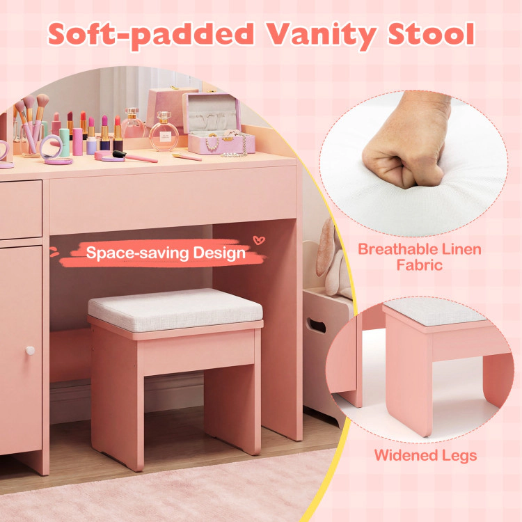 Hivvago Kids Vanity Desk With Mirror And Lights Princess Pretend Play Dressing Table