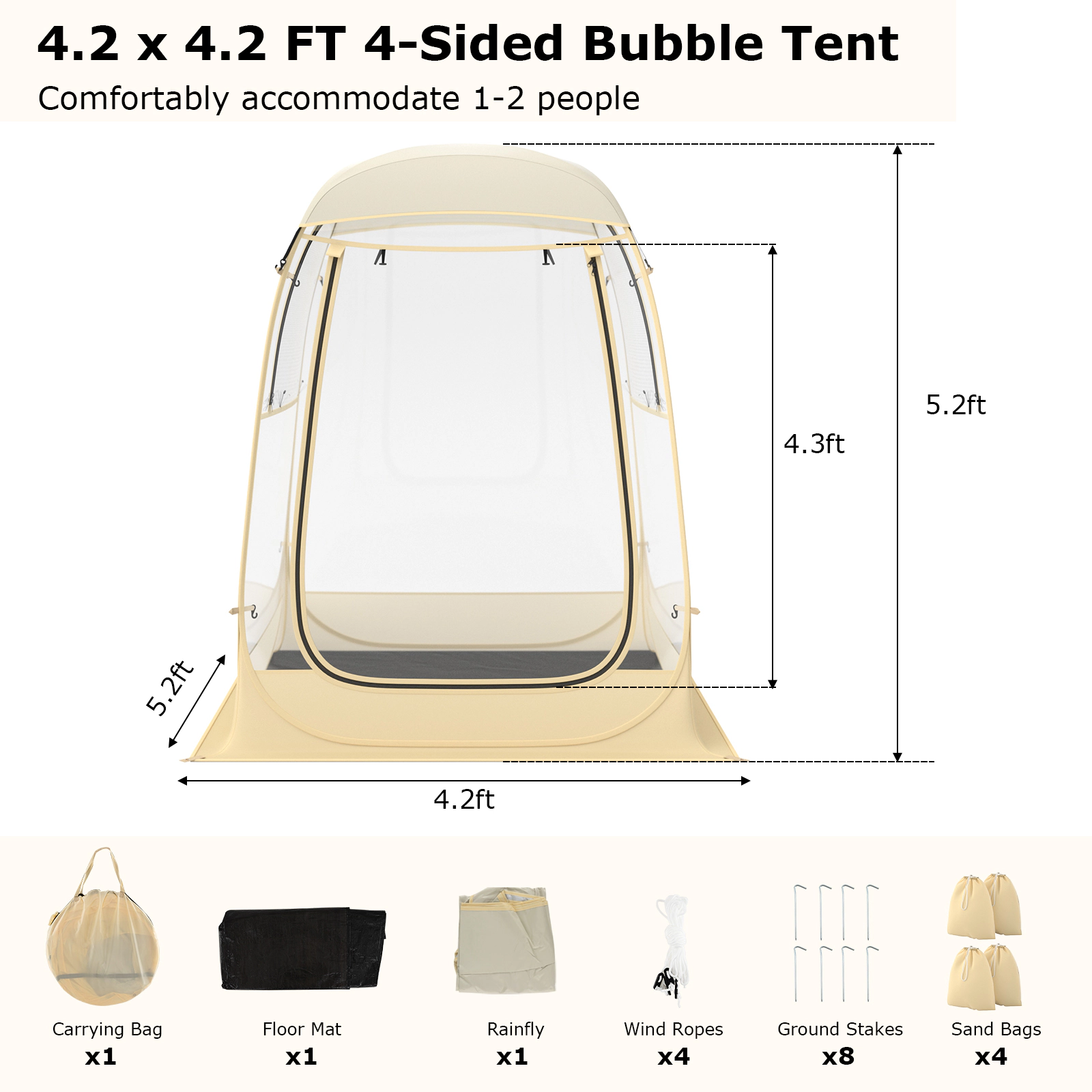SUGIFT Transparent 4.2-ft Instant Pop-Up Sports Tent with Detachable Rainfly Floor Mat and Carrying Bag