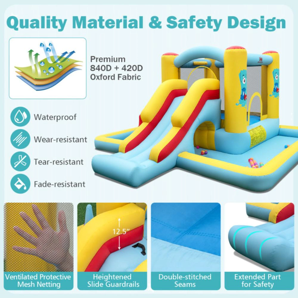 Hivvago Inflatable Bounce House 7-in-1 Bouncy Castle with Slide and Tunnel with 480W Blower