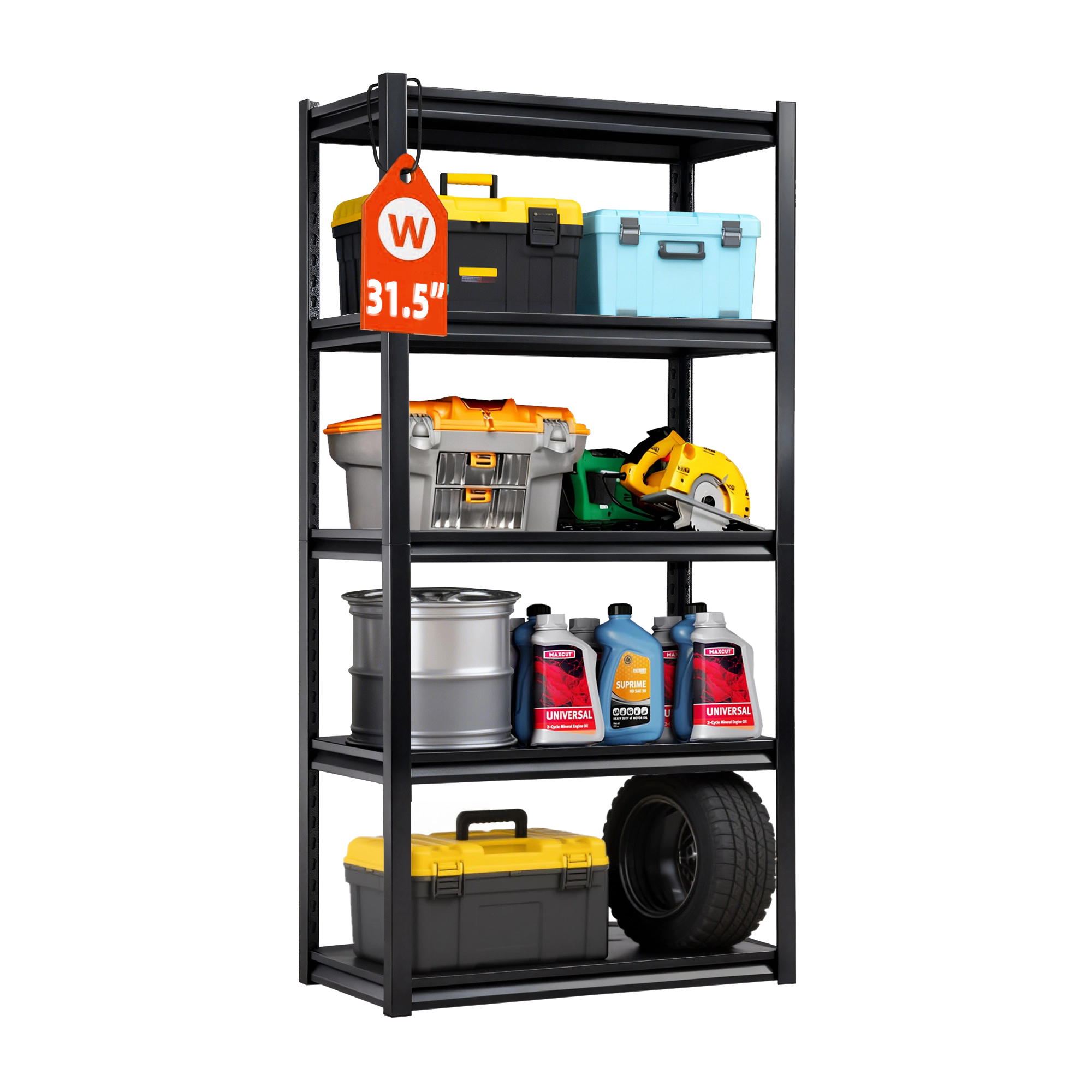 Flynama 5-Tiers Heavy Duty Metal Adjustable Garage Storage Shelving Unit in Black (31.5 in. W x 63 in. H x 15.7 in. D)