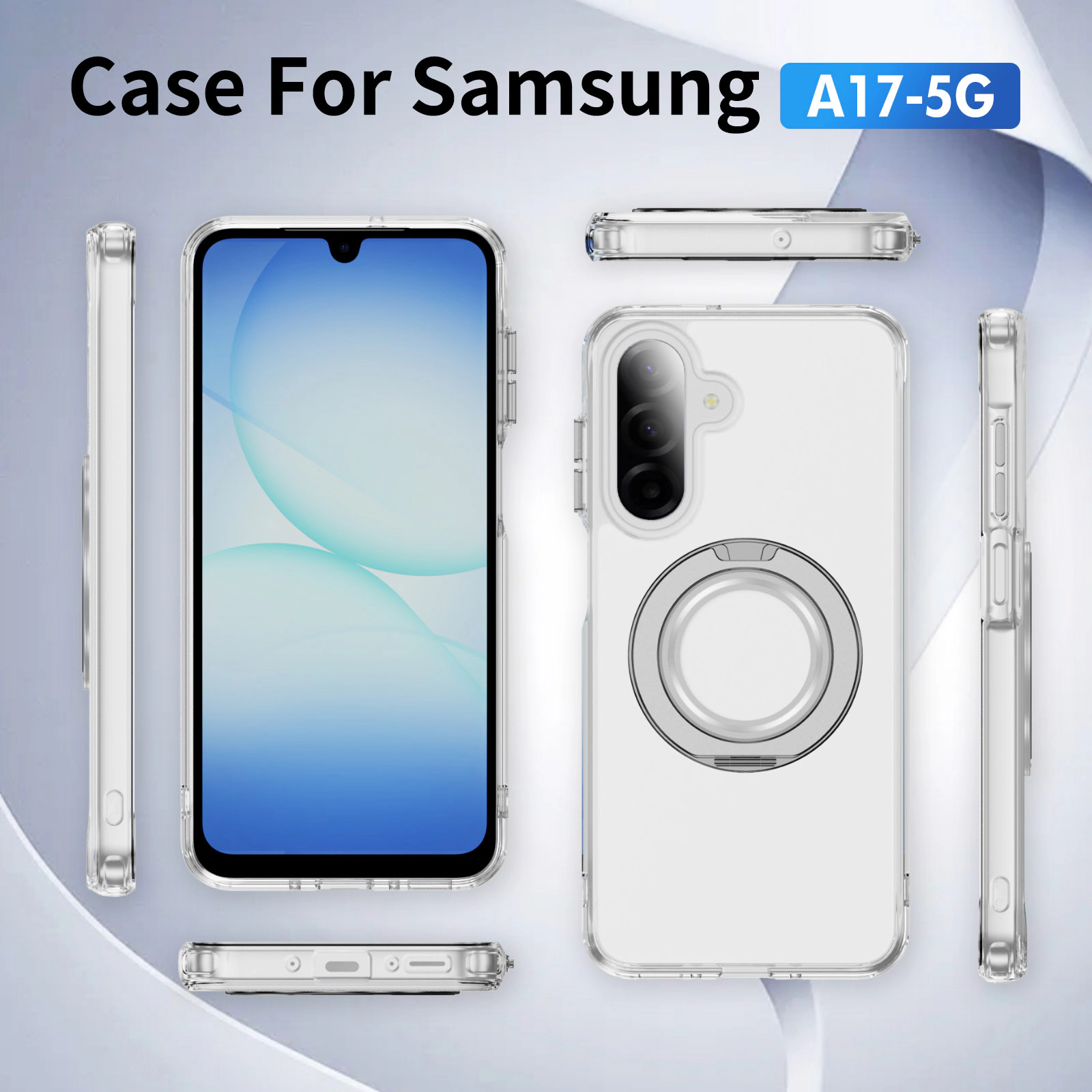 Alpha Digital Made for Galaxy A17 5G, Magnetic Ring Stand, Shockproof - Clear Phone Case