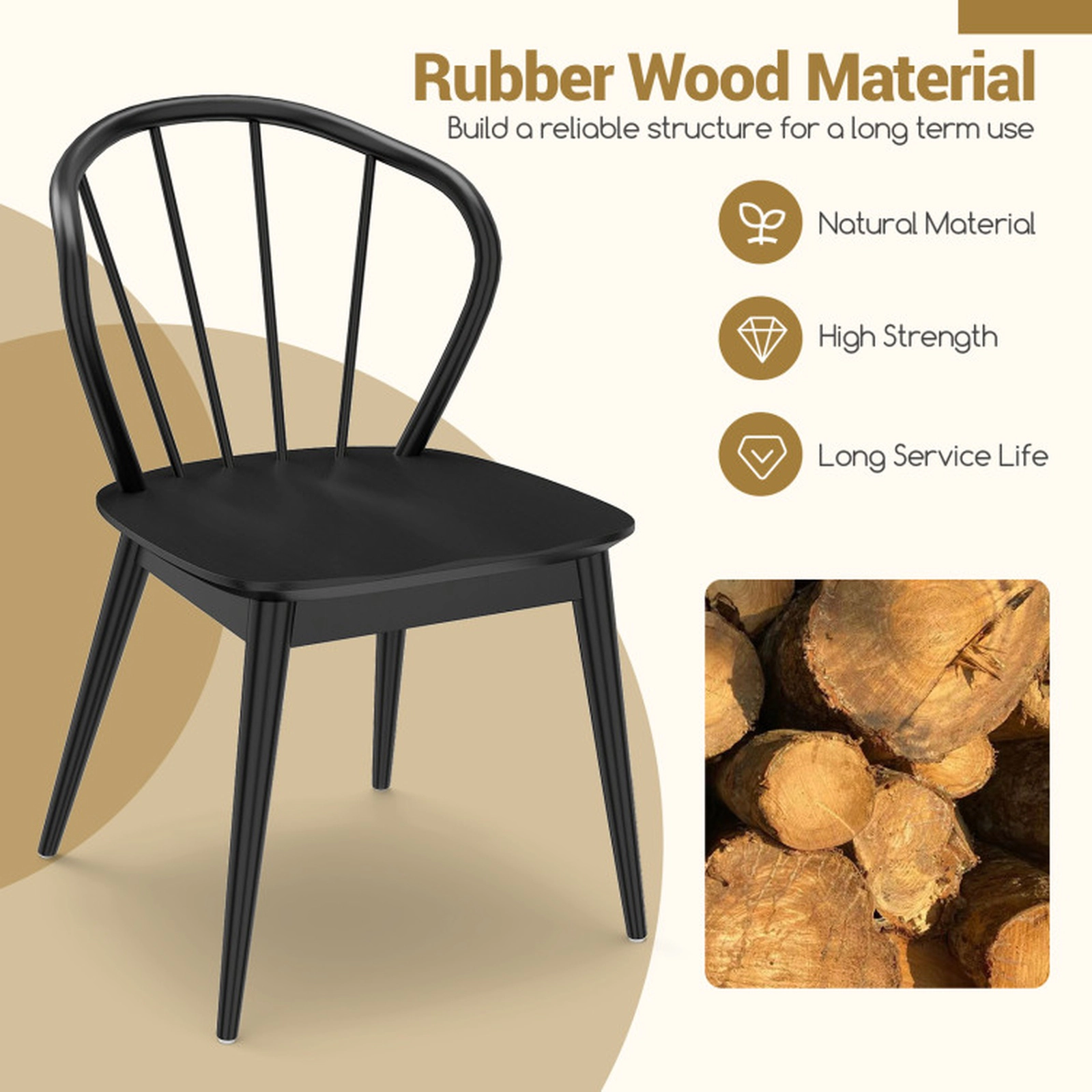SUGIFT Set of 4 Black Windsor Dining Chairs with Spindle Backrest and Splayed Legs 22-in W 33-in H 286-lb Per Chair