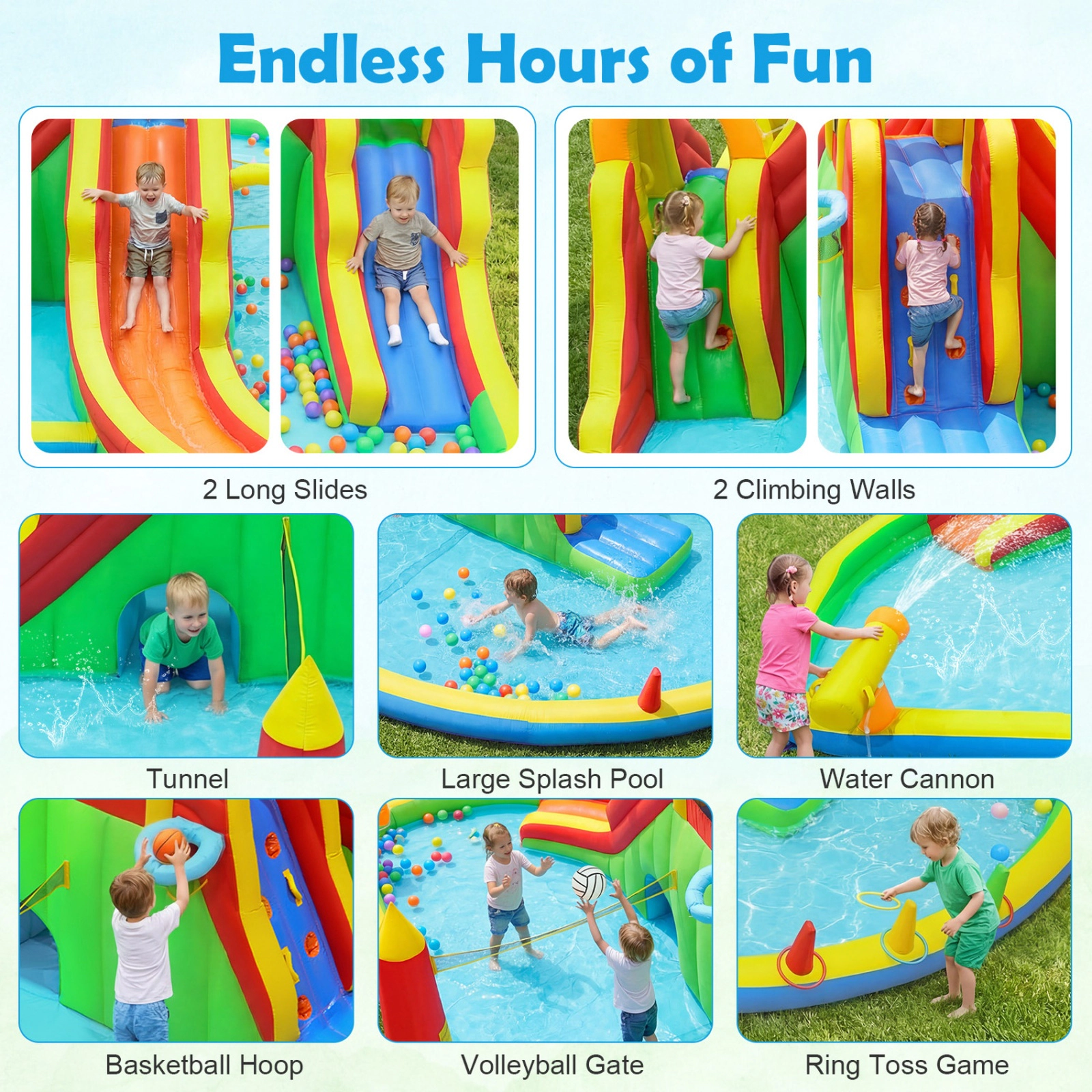 SUGIFT 2 Long Slides Ball Games and 750W Air Blower Included Kids Inflatable Water Slide Park