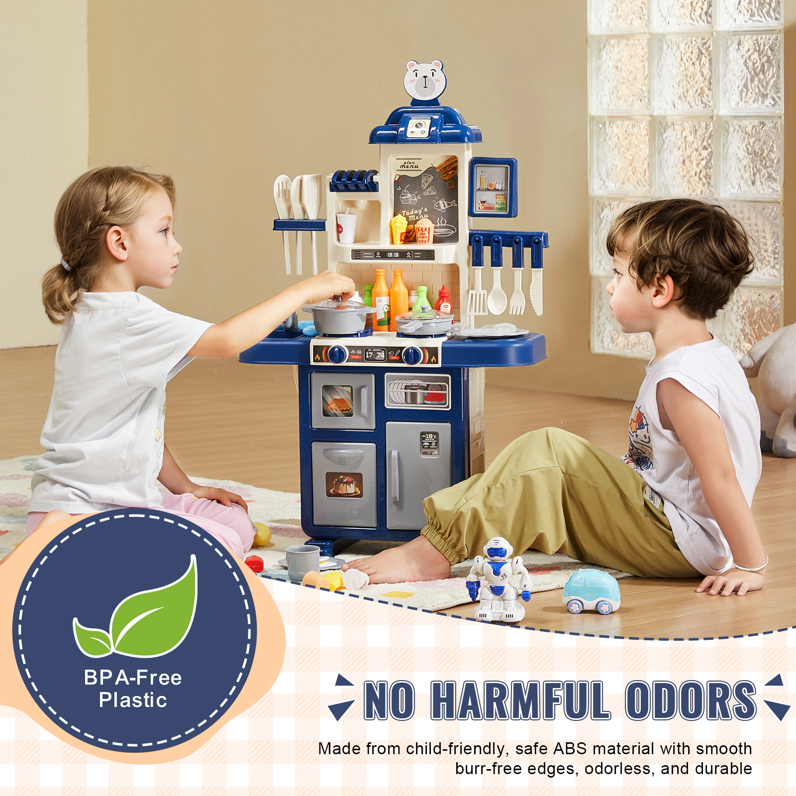 HONGGE Kitchen Toddler with Sounds and Lights Play Set for Toddlers