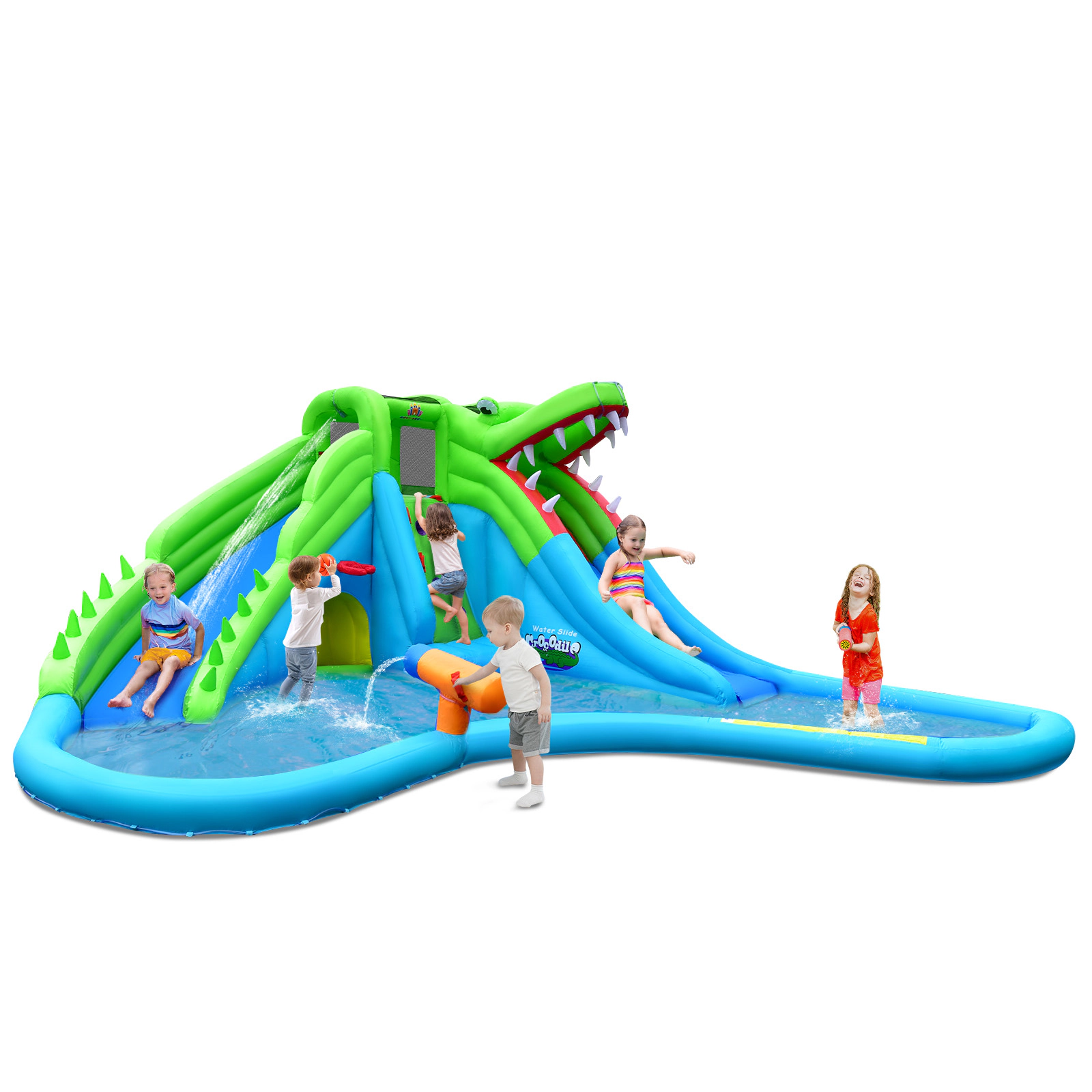 LJG Kids 7-in-1 Inflatable Bounce House with Splashing Pool without Blower
